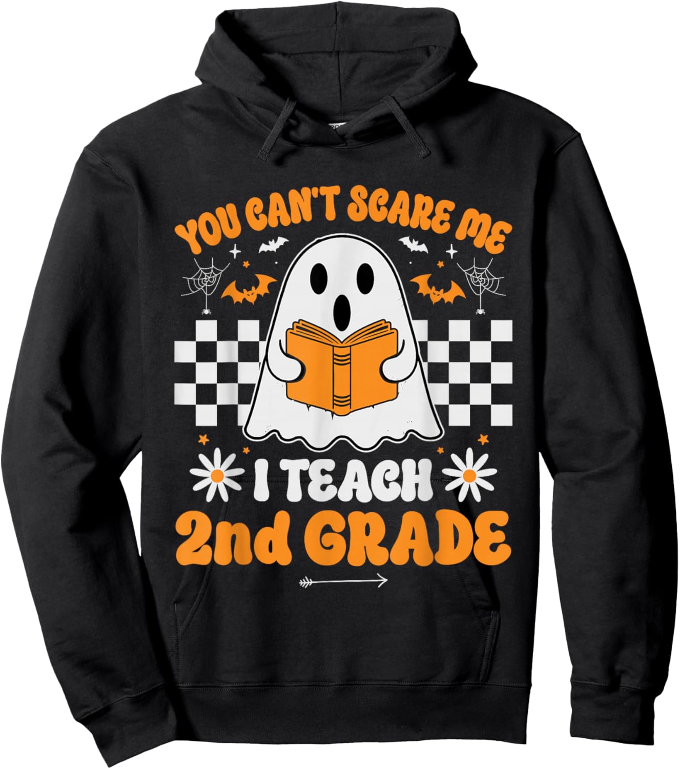 You Can't Scare Me I Teach 2nd Grade Retro Teacher Halloween Hoodie - Hoodie | Black