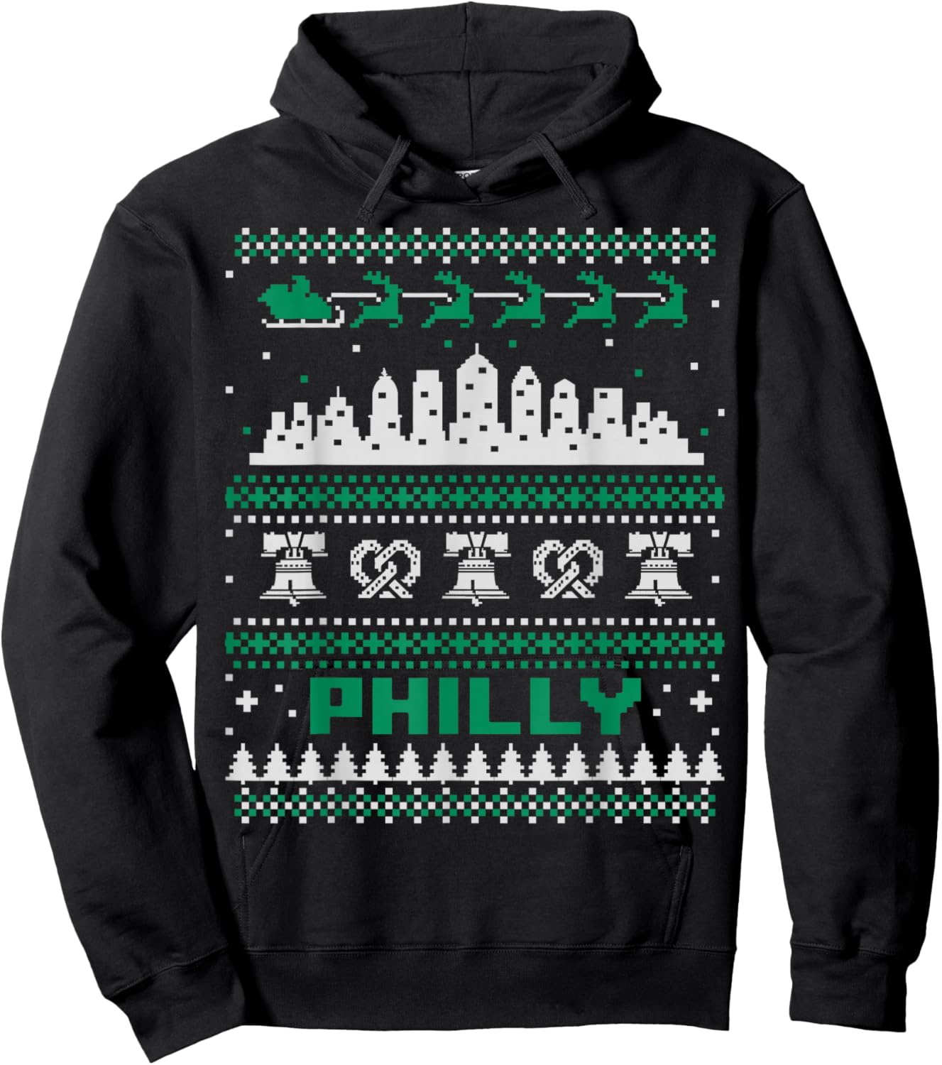 Philadelphia PA Ugly Christmas Sweater Philly City Skyline Hoodie - Hoodie | Black