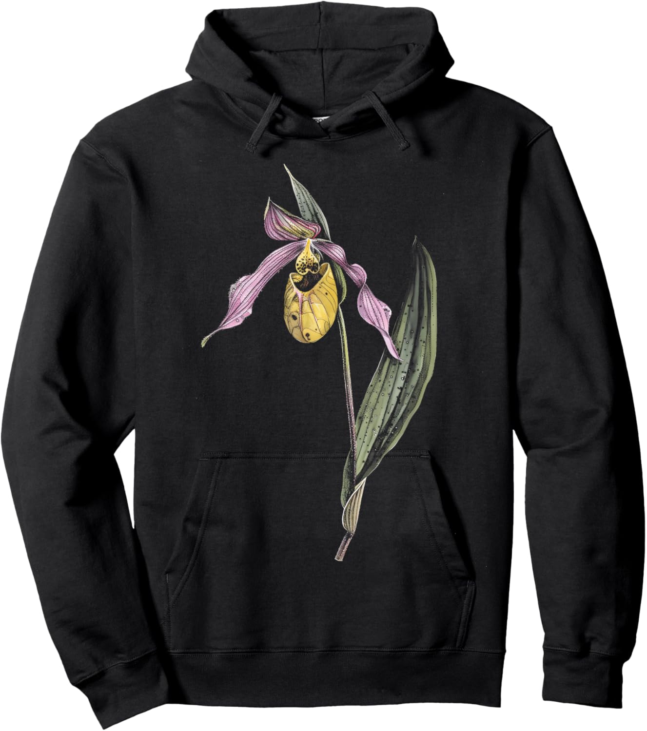 Botanical Lady's Slipper Orchid Flower Girl Floral Plant Mom Hoodie - Hoodie | Black