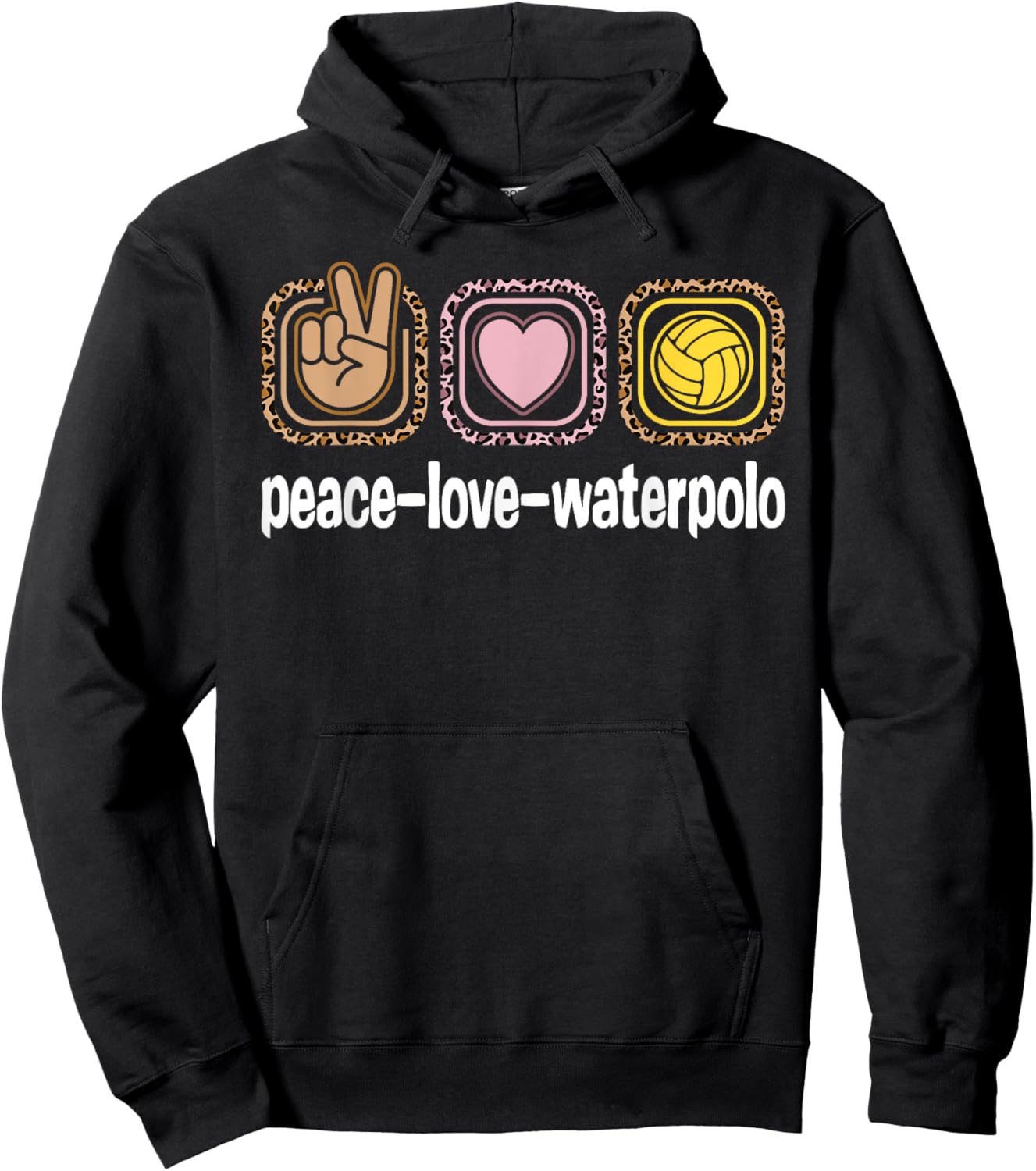 Water Polo Leopard Print Women Girls Peace Love Waterpolo Hoodie - Hoodie | Black
