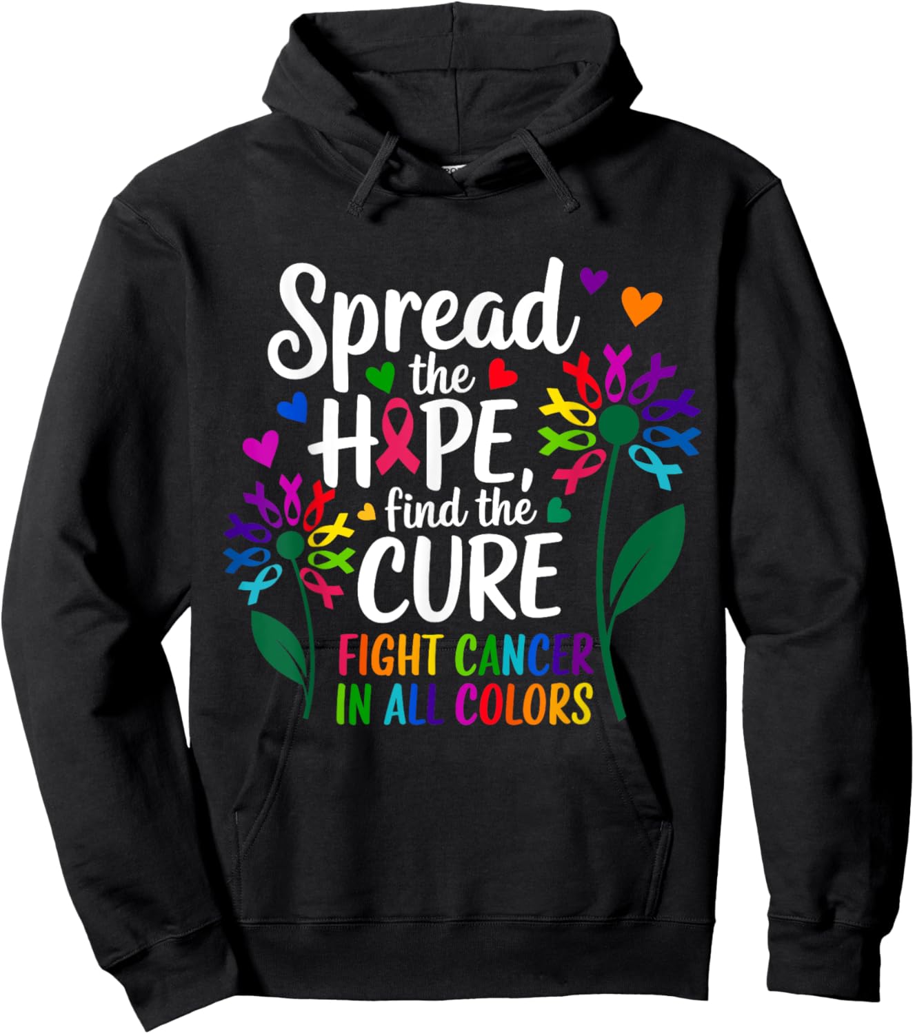 Fight cancer in all and every color ribbons flower heart Hoodie - Hoodie | Black