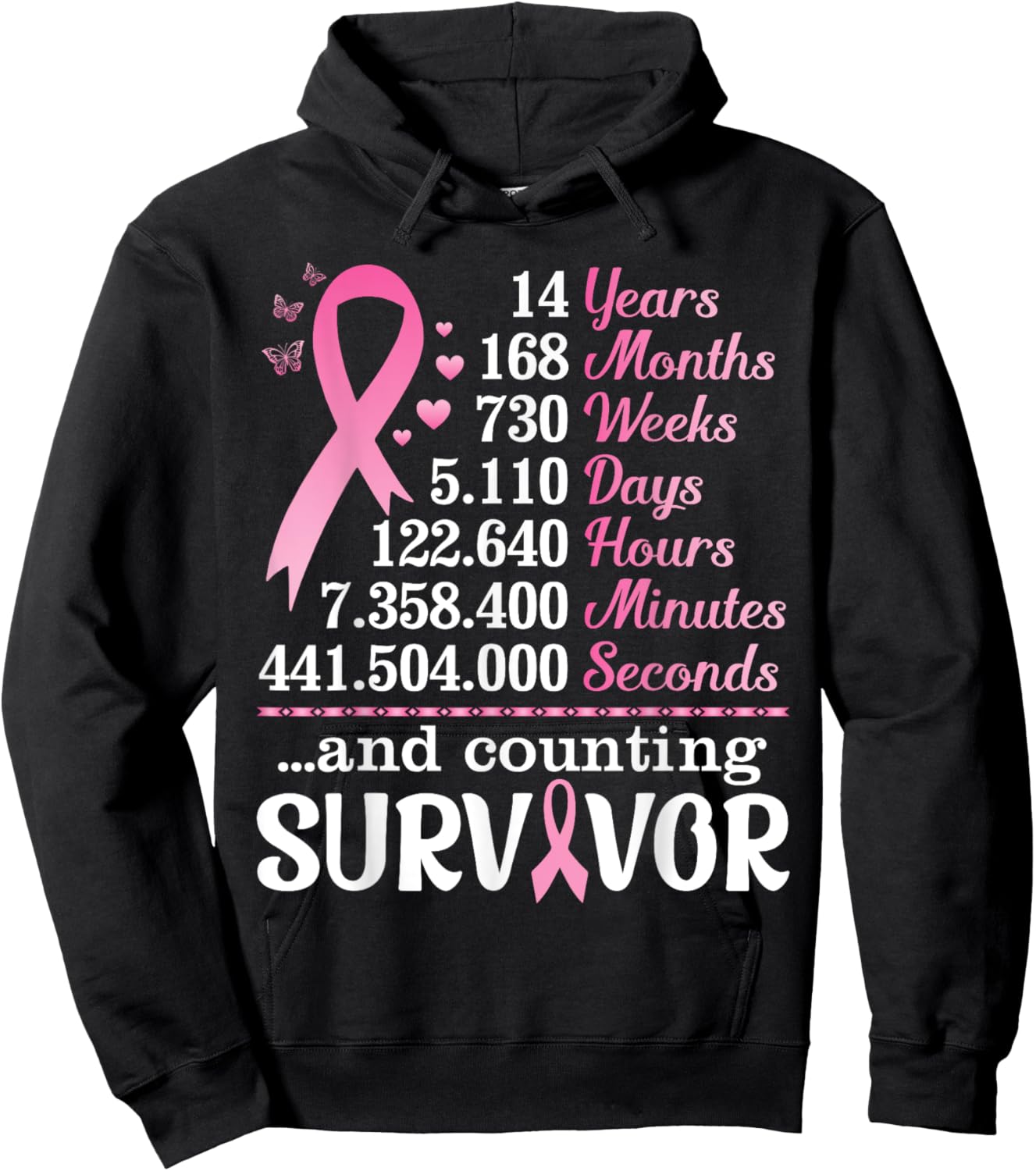 14 Years 168 Months Fighting Breast Cancer Counting Survivor Hoodie - Hoodie | Black