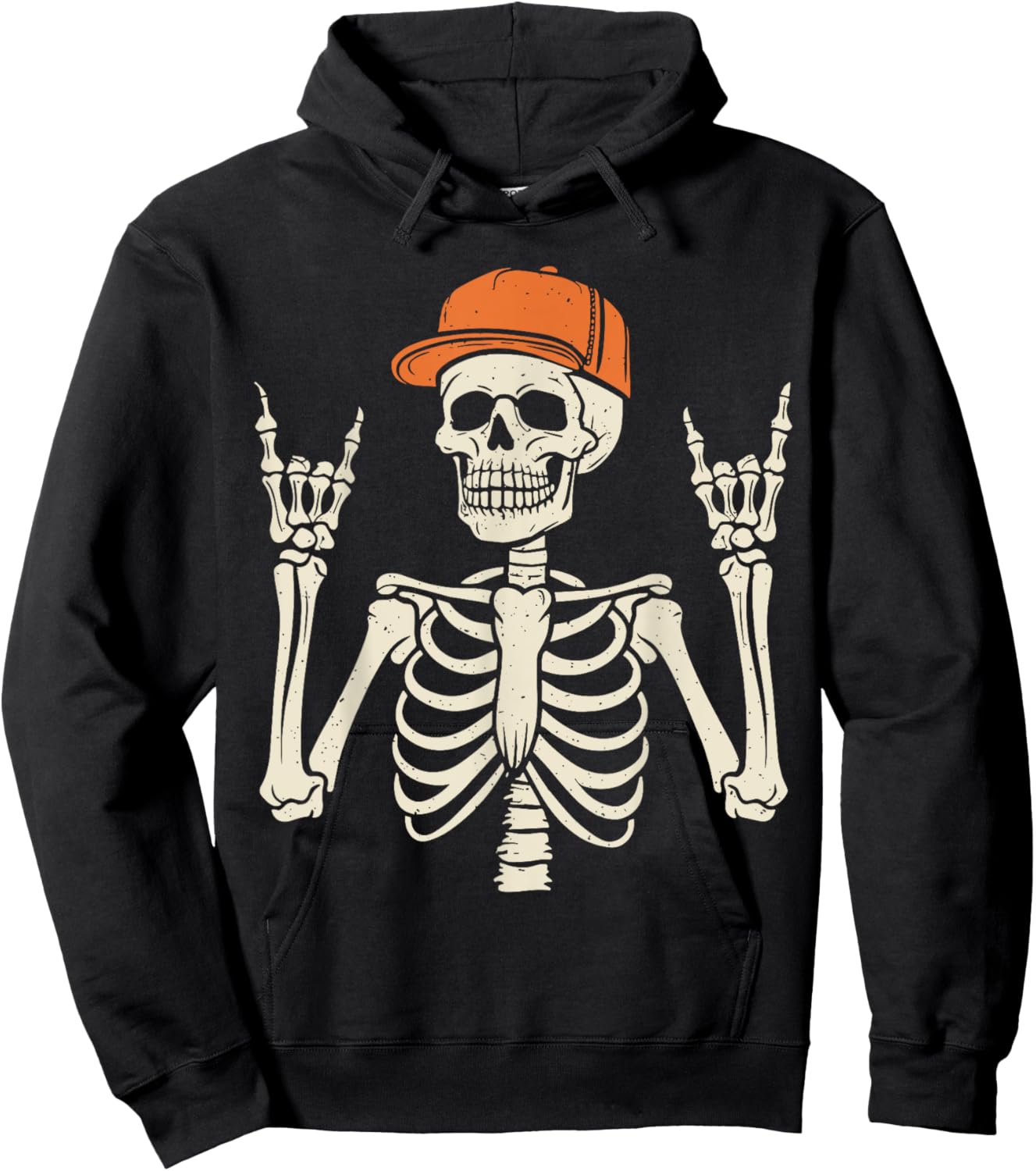 Rocker Skeleton Rock On Hand Halloween Skeleton Men Boys Kid Hoodie - Hoodie | Black