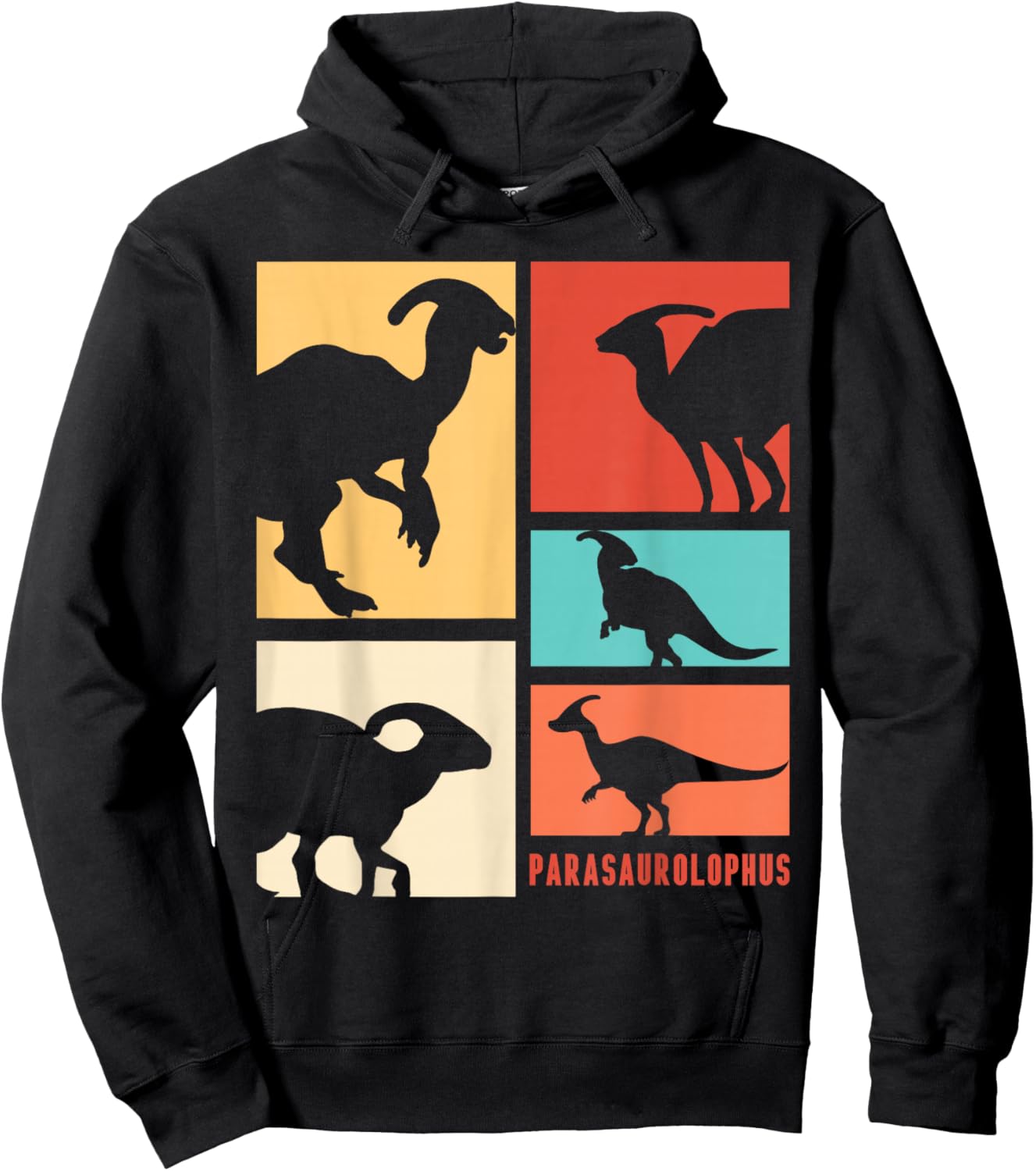 Parasaurolophus Dinosaur Parasaurolophuses Silhouette Retro Hoodie - Hoodie | Black