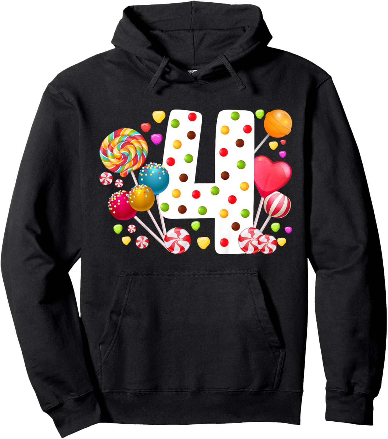 Kids 4th Candy Birthday Party Four Year Old Girl Candy Hoodie - Hoodie | Black