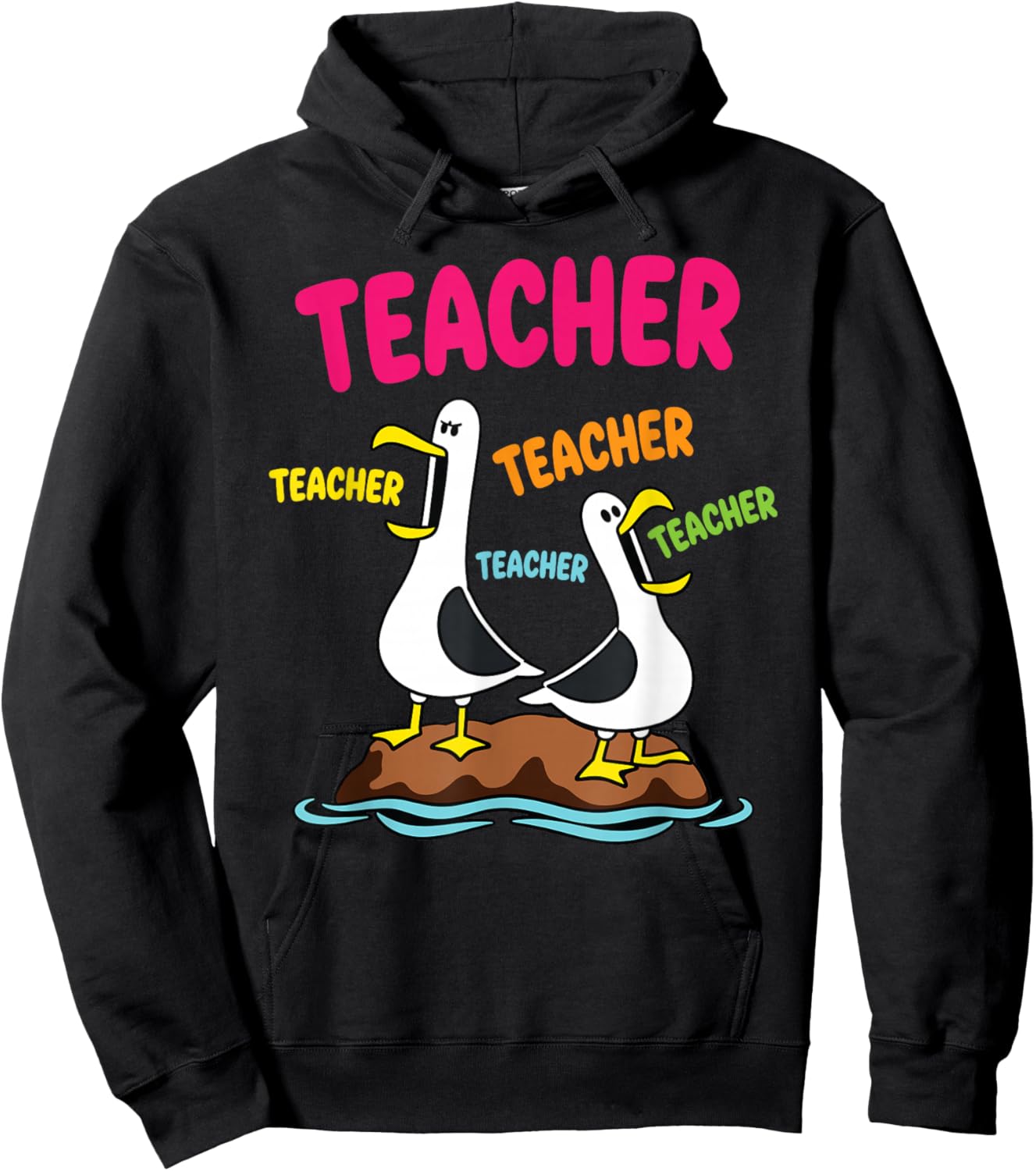 Funny Teacher Seagull Goose Design Repeating Teacher Hoodie - Hoodie | Black