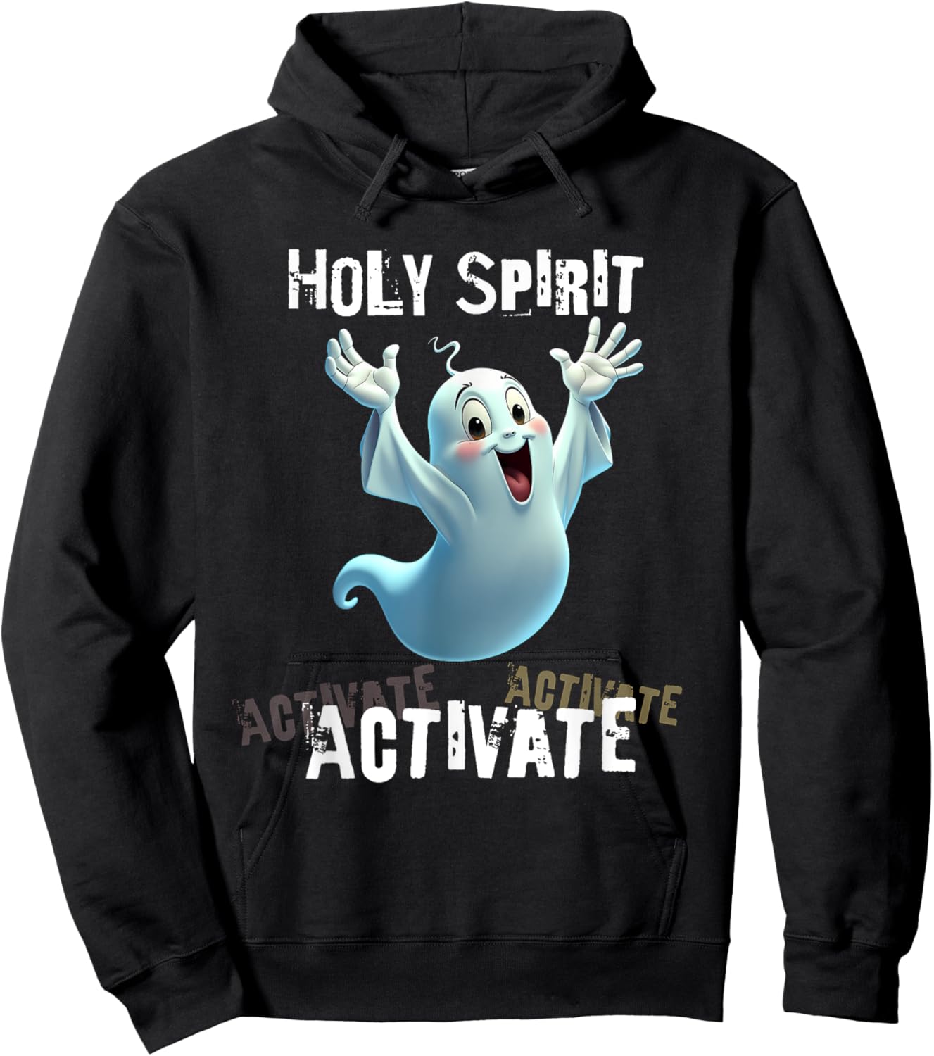 Holy Spirit Activate Meme | Funny Christian Cartoon Ghost Hoodie - Hoodie | Black
