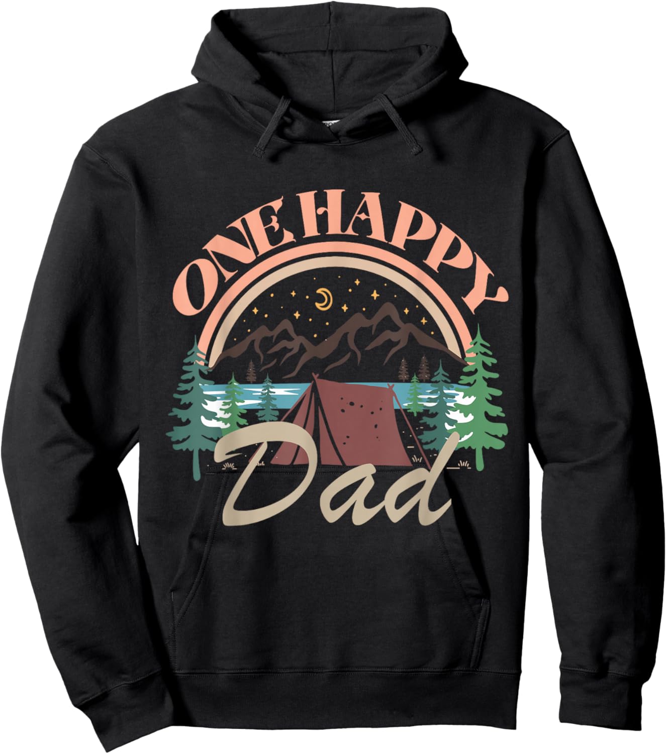 One Happy Dad First Birthday Camping Matching Family Party Hoodie - Hoodie | Black