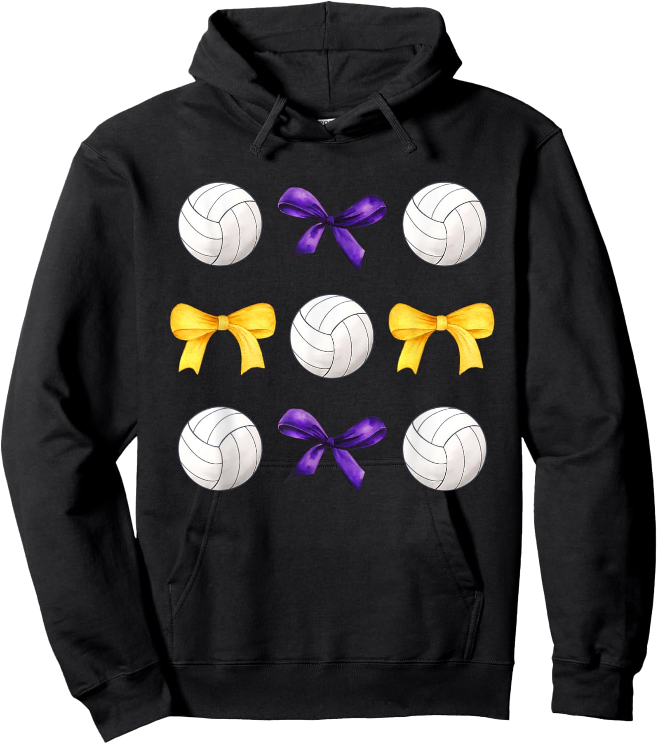 Volleyballs & Purple Gold Bows Girls Volleyball Team Player Hoodie - Hoodie | Black