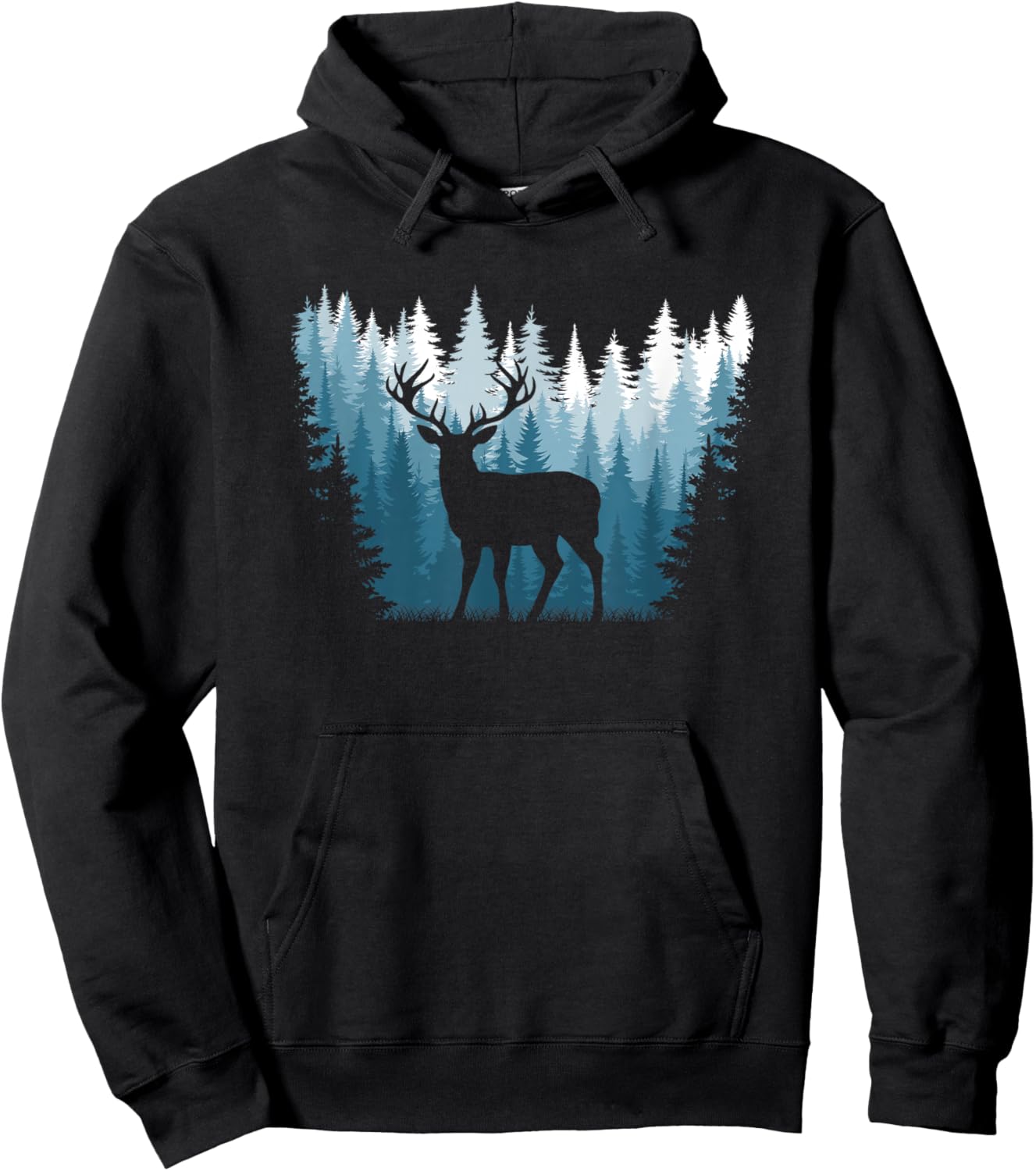 Deer Landscape Pine Tree Forest Nature Graphic Men Women Hoodie - Hoodie | Black