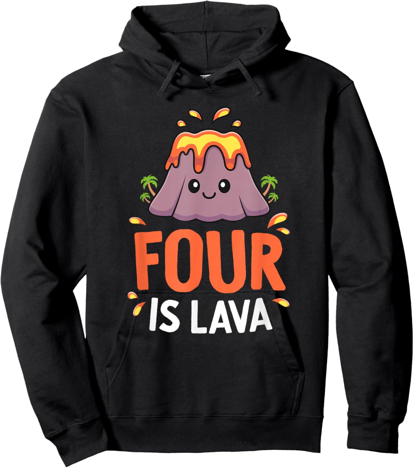 Volcano Birthday Party 4th Birthday Dinosaur Four Is Lava Hoodie - Hoodie | Black
