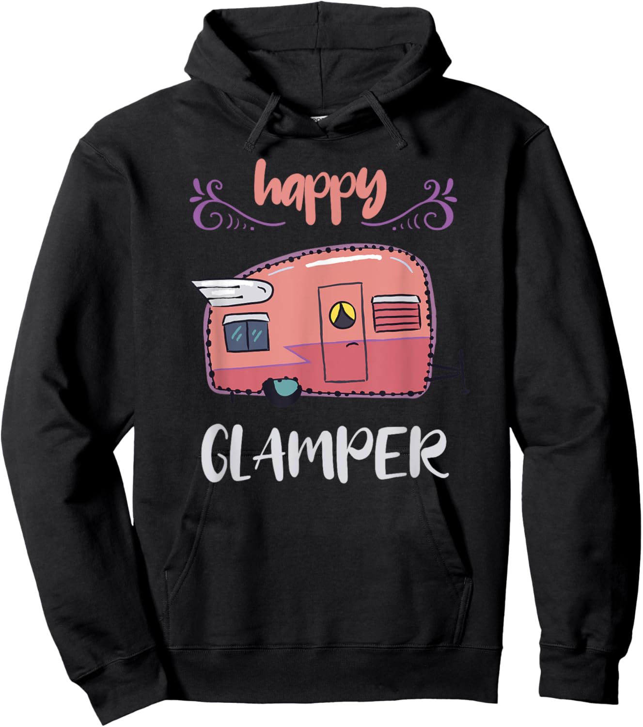 Happy Glamper Camping Girls Vacation Glamping Cute Trailer Hoodie - Hoodie | Black