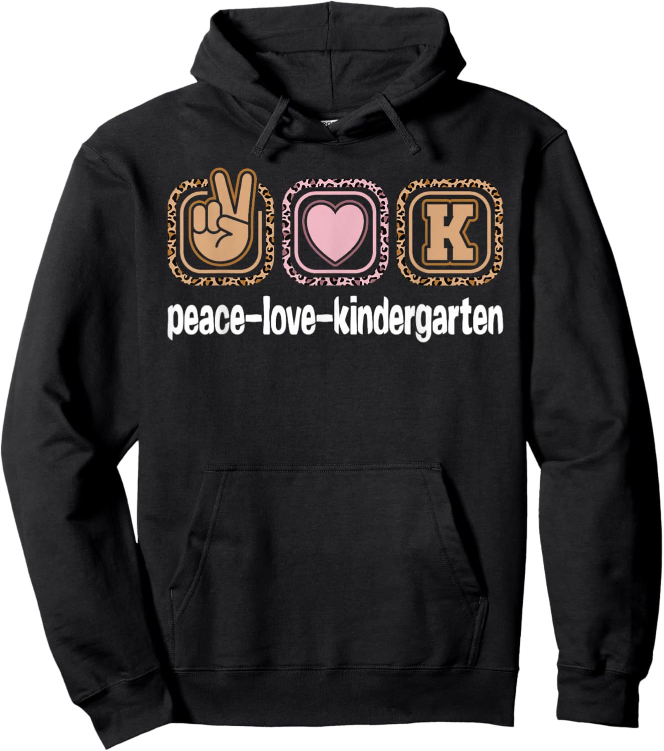 Kindergarten Teacher Leopard Print Peace Love Kindergarten Women Kids Hoodie - Hoodie | Black