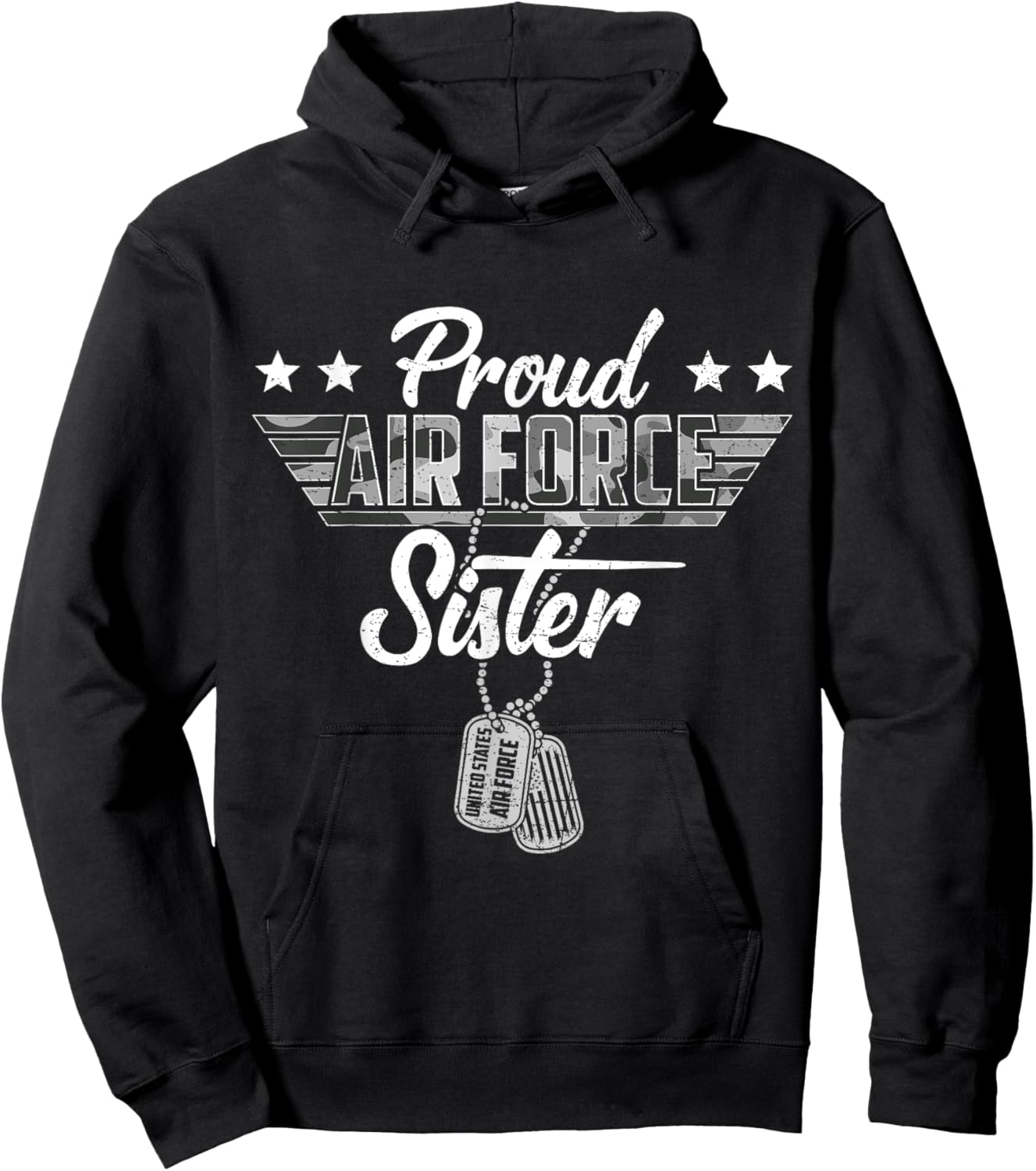 Proud Air Force Sister Camouflage USAF Veteran Airman Hoodie - Hoodie | Black
