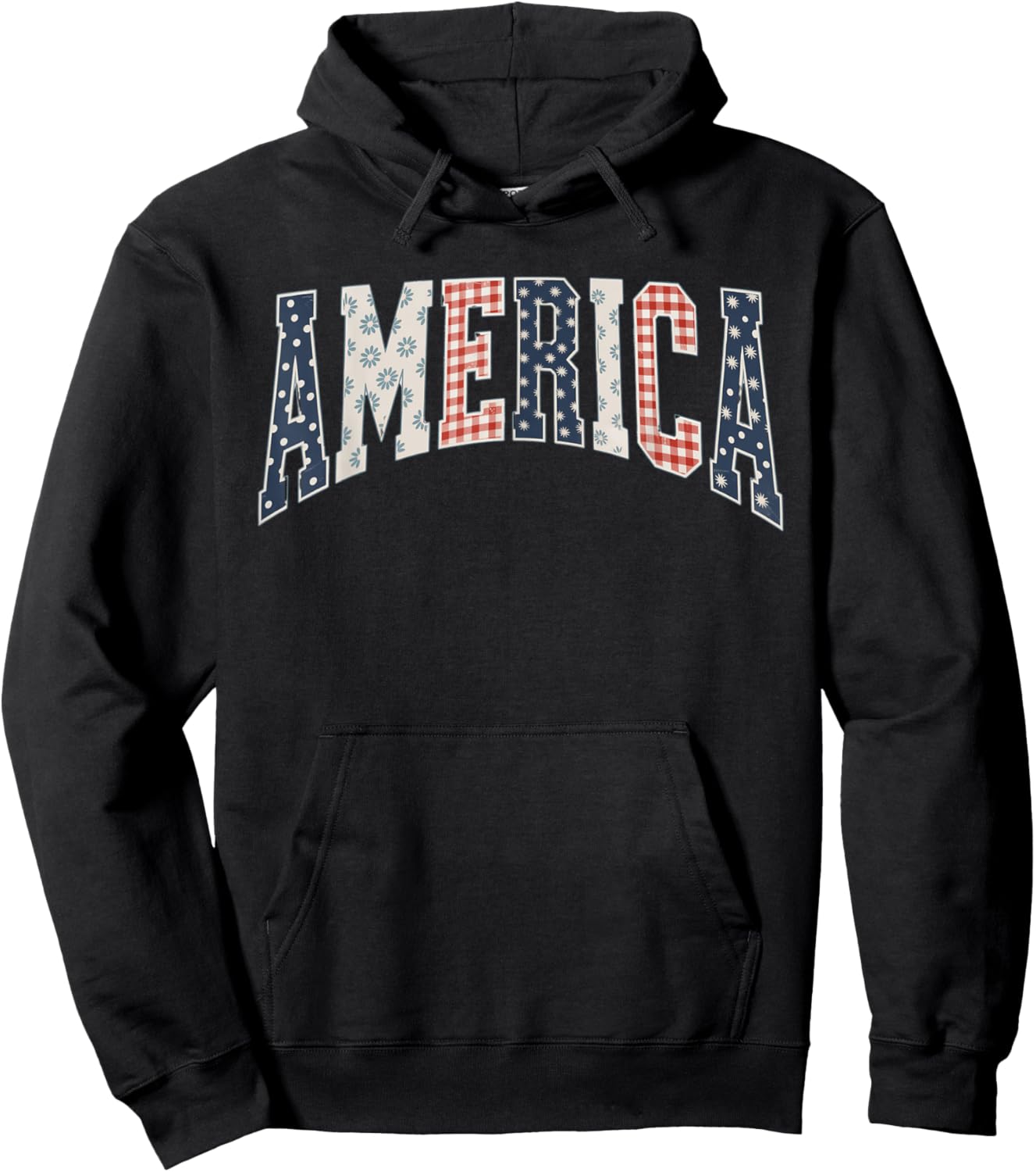 American Quilt Picnic Style Lettering RWB Boy Girl Party Fun Hoodie - Hoodie | Black