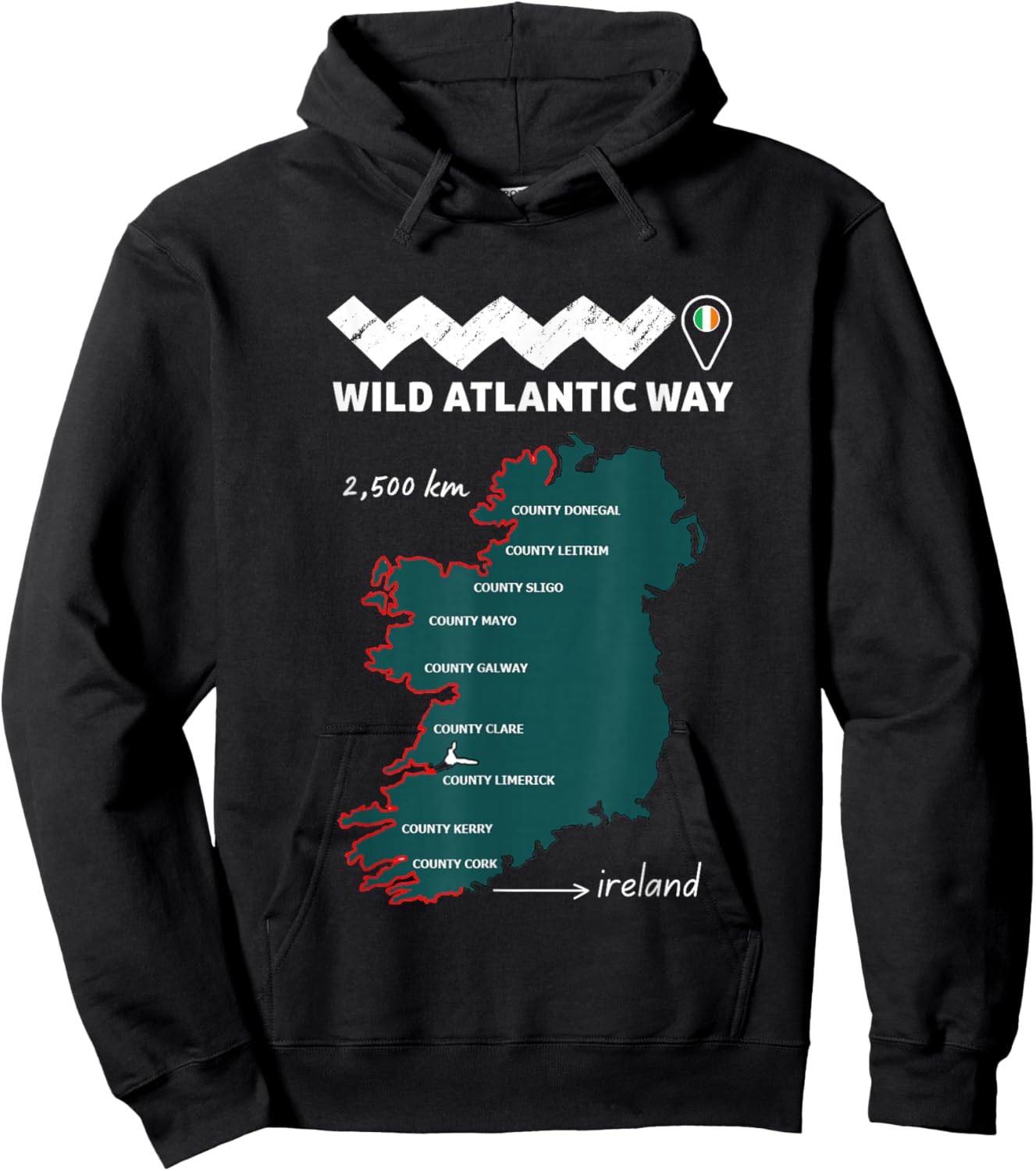 The wild atlantic way ireland coastal route, with locations Hoodie - Hoodie | Black