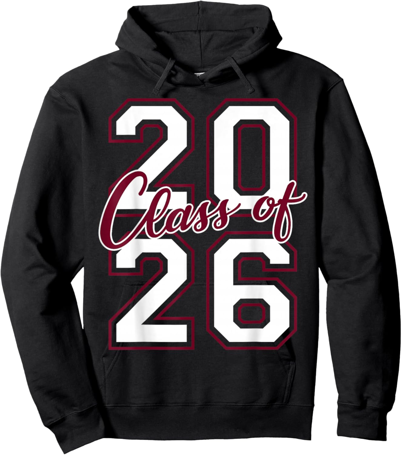Class of 2026 Graduation Varsity White Maroon Stack Letters Hoodie - Hoodie | Black