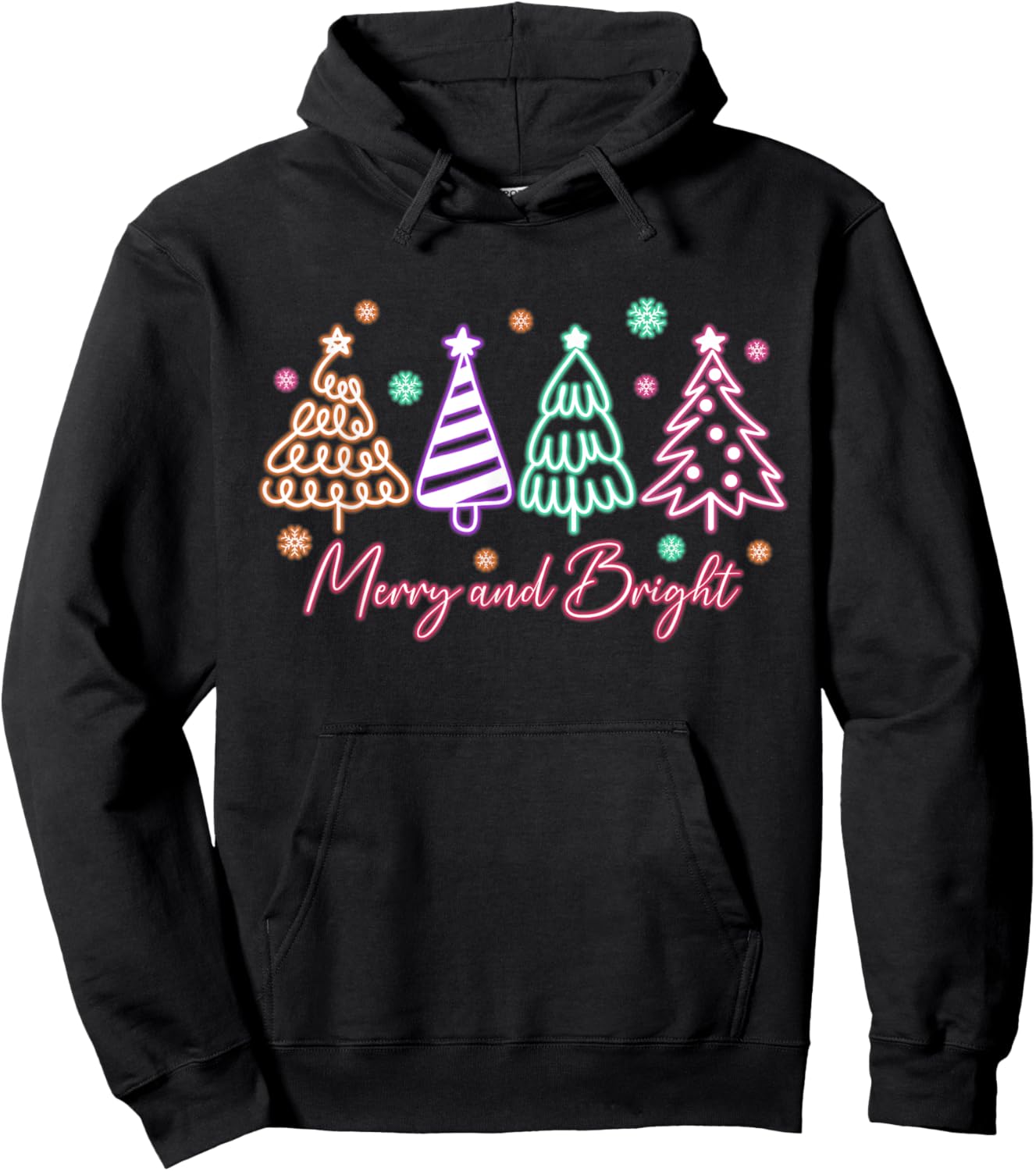 Merry and Bright Tree Neon Christmas Hoodie - Hoodie | Black
