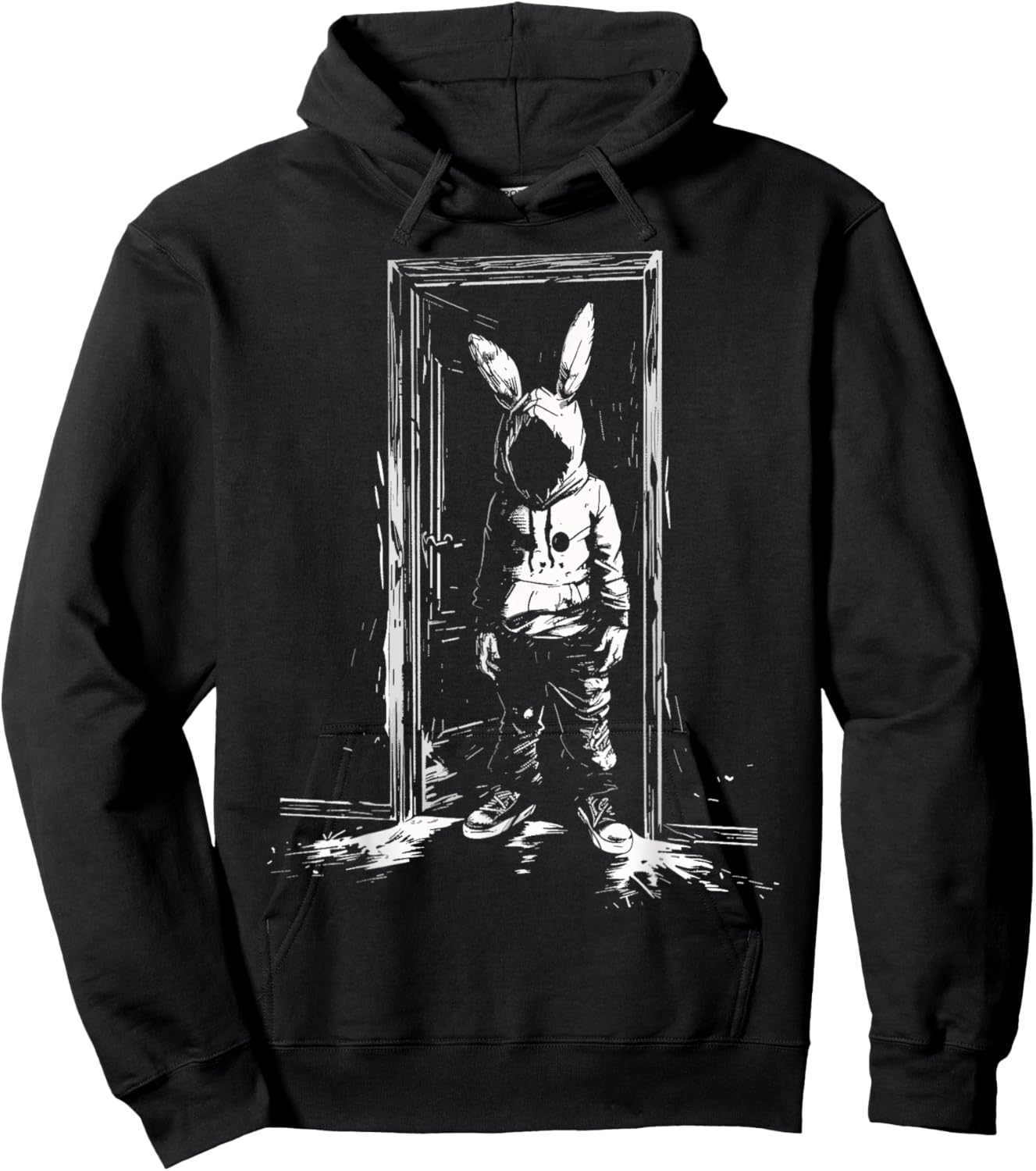 Horror Bunny Mask Man Rabbit Alt Goth Slasher Creepy Door Hoodie - Hoodie | Black