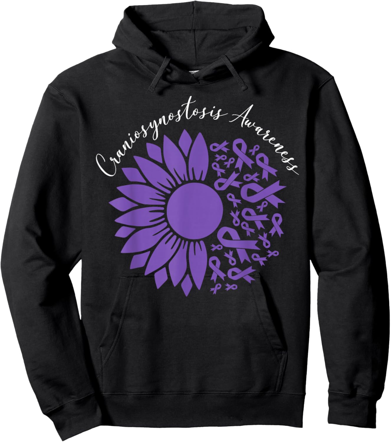 Craniosynostosis Awareness Sunflower Purple Ribbon Support Hoodie - Hoodie | Black