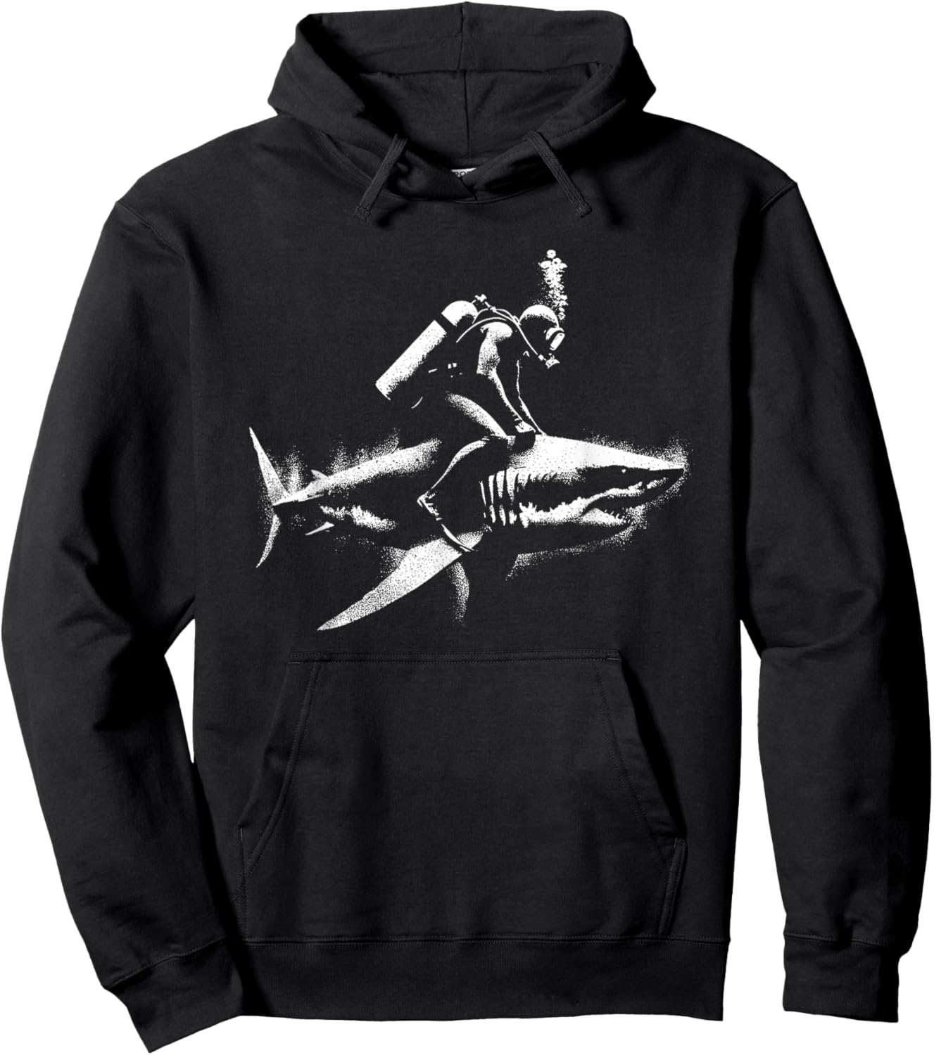 Scuba Diver Riding Shark - Funny White Shark Lover Hoodie - Hoodie | Black