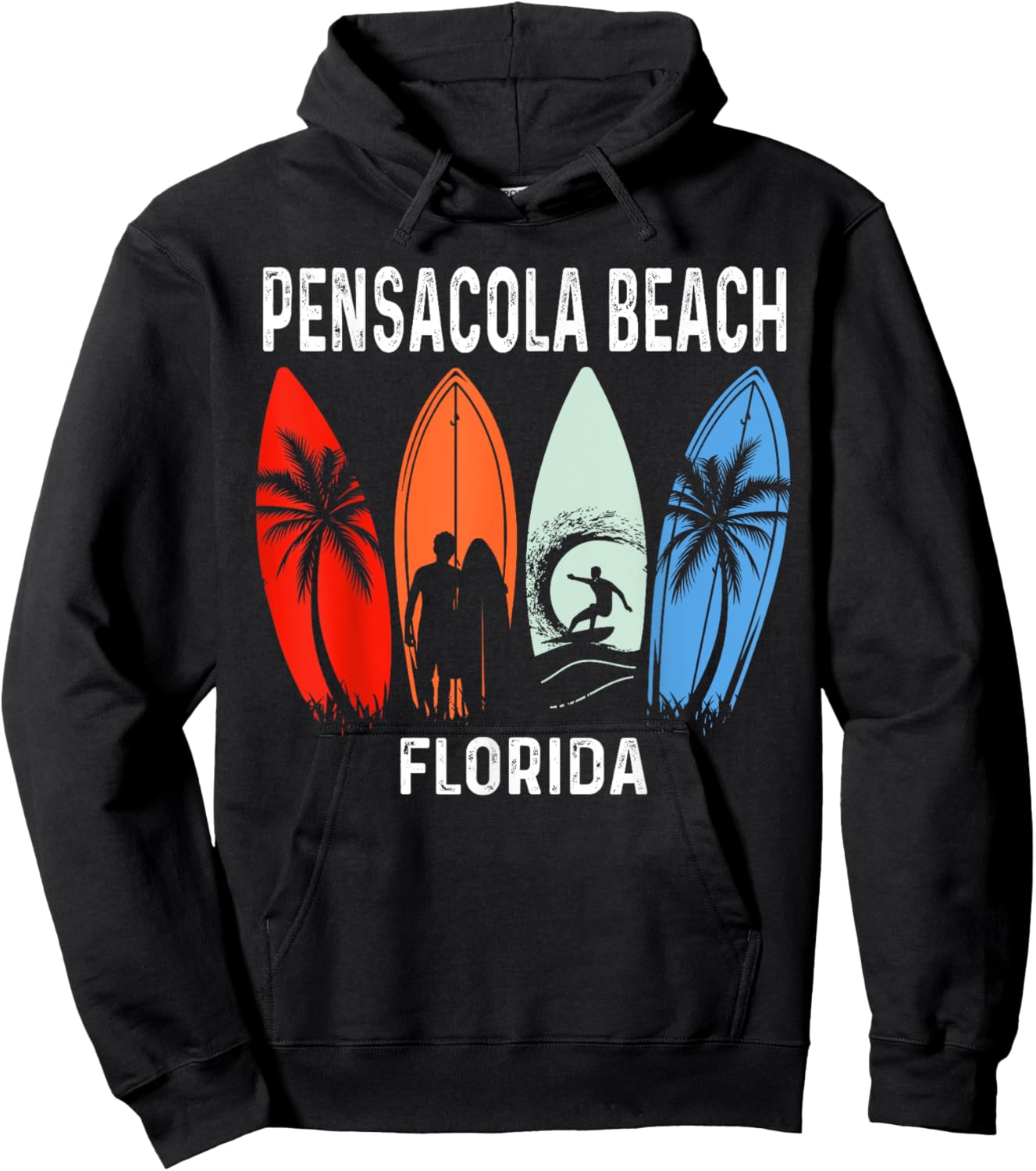 Retro Pensacola Beach Florida Surfboarder Beach Men Women Girls Kids Hoodie - Hoodie | Black