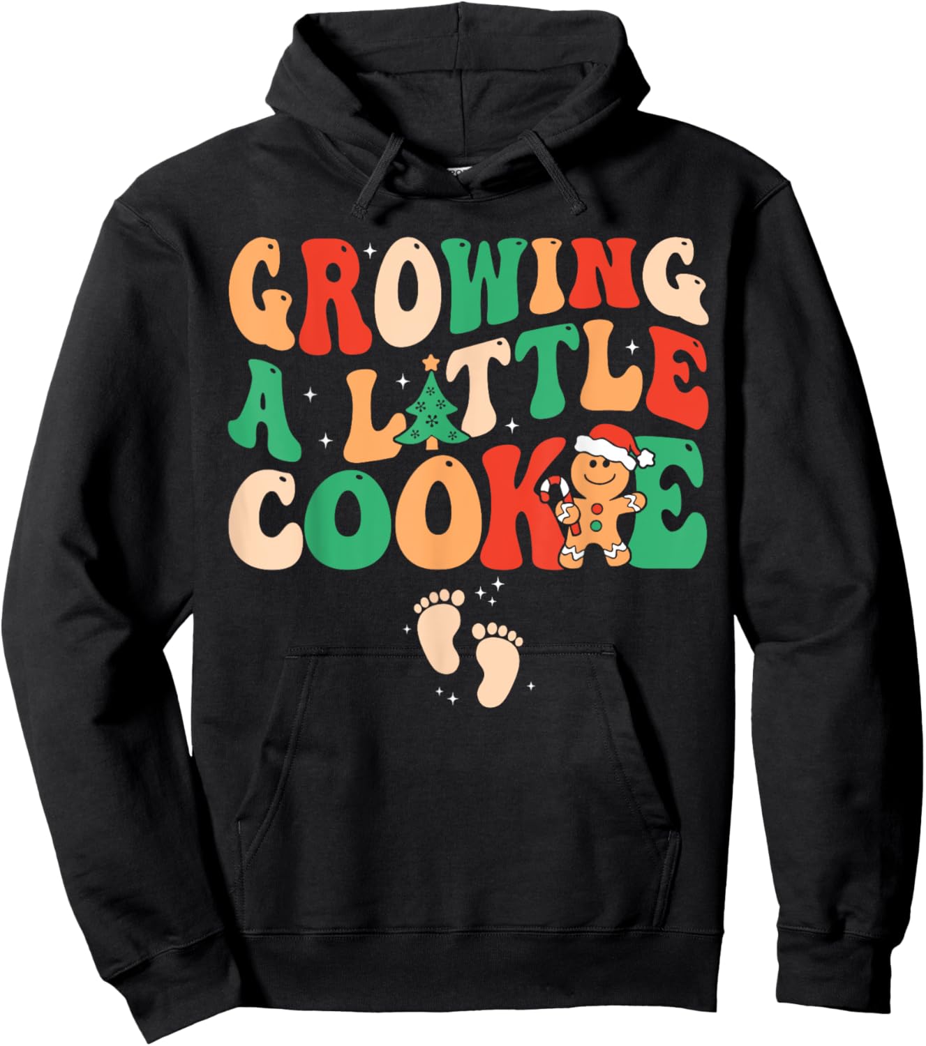 Growing A Little Cookie Christmas Pregnancy Announcement Hoodie - Hoodie | Black