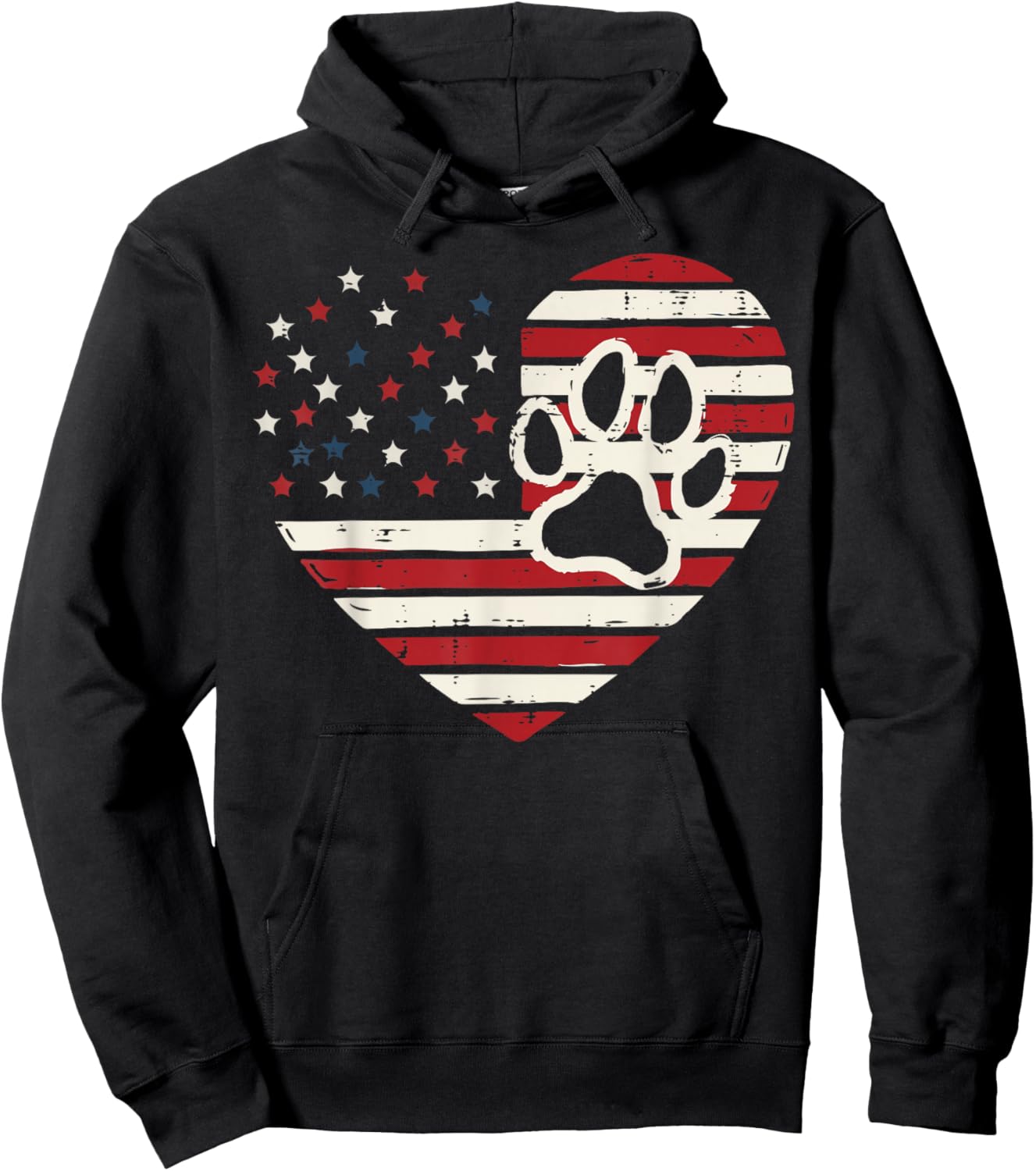 Heart US Flag Paw Print 4th of July Patriotic Men Women Kids Hoodie - Hoodie | Black