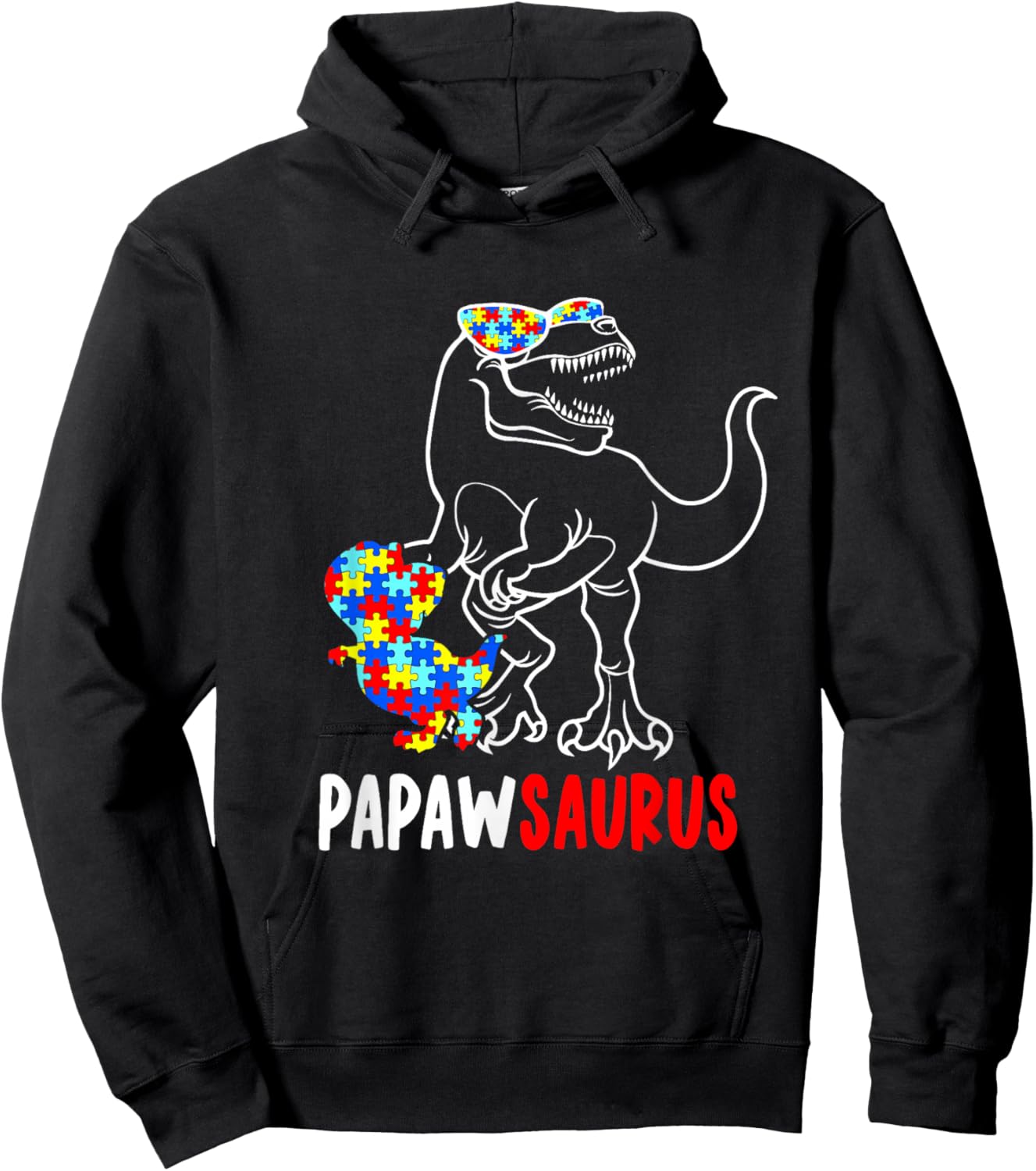 Papawsaurus T Rex Dinosaur Autism Awareness Papaw Saurus Hoodie - Hoodie | Black