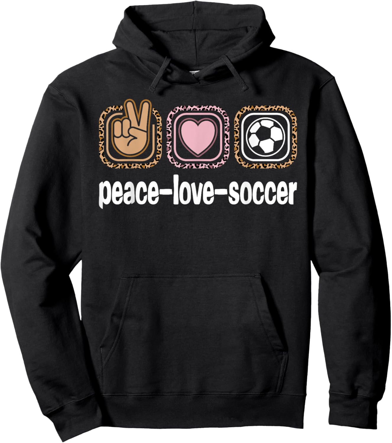 Soccer Lover Leopard Print Women Girls Kid Peace Love Soccer Hoodie - Hoodie | Black