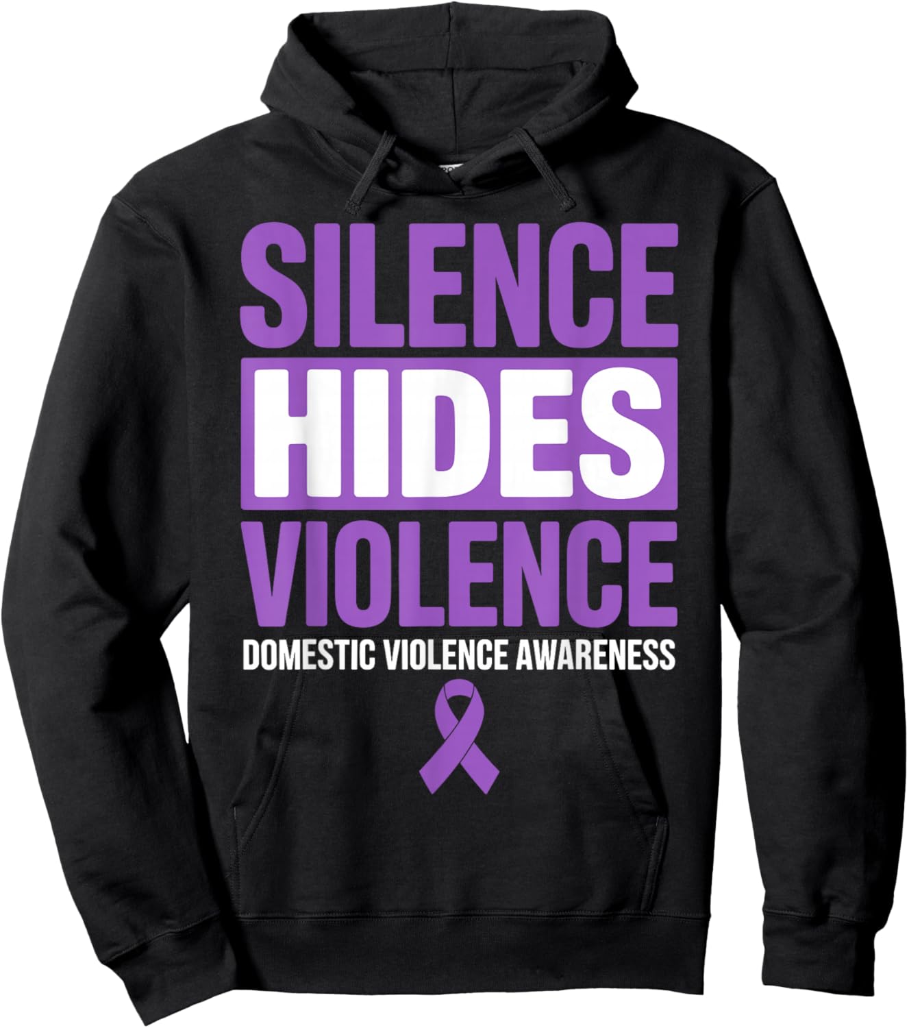 Silence Hides Violence Domestic Violence Awareness DV Ribbon Hoodie - Hoodie | Black