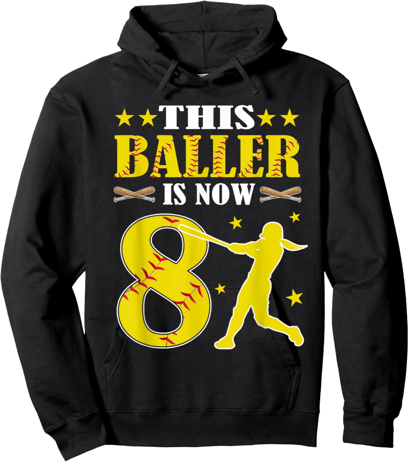 This Baller Is Now 8 Year Old Birthday Girl Softball 8th Hoodie - Hoodie | Black