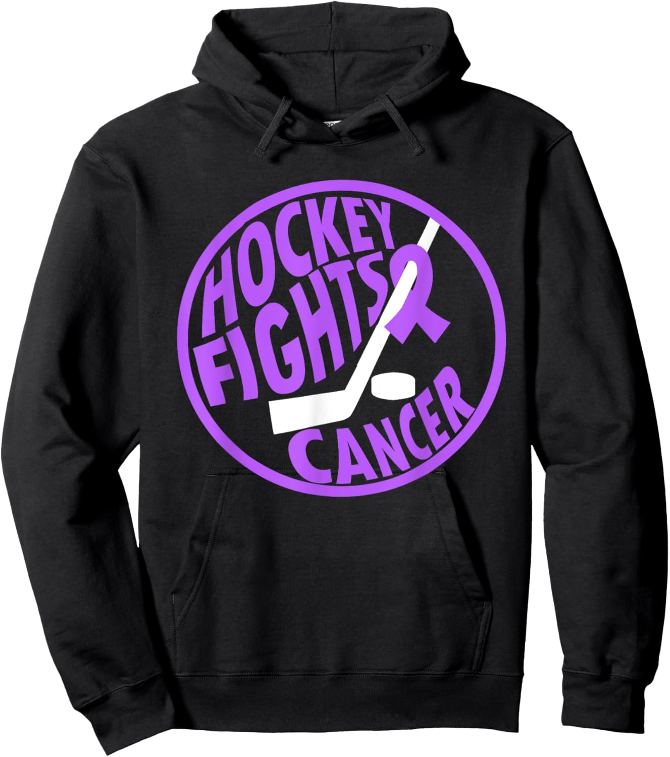 Funny Hockey Fights Cancer Purple Ribbon Gift Hoodie - Hoodie | Black