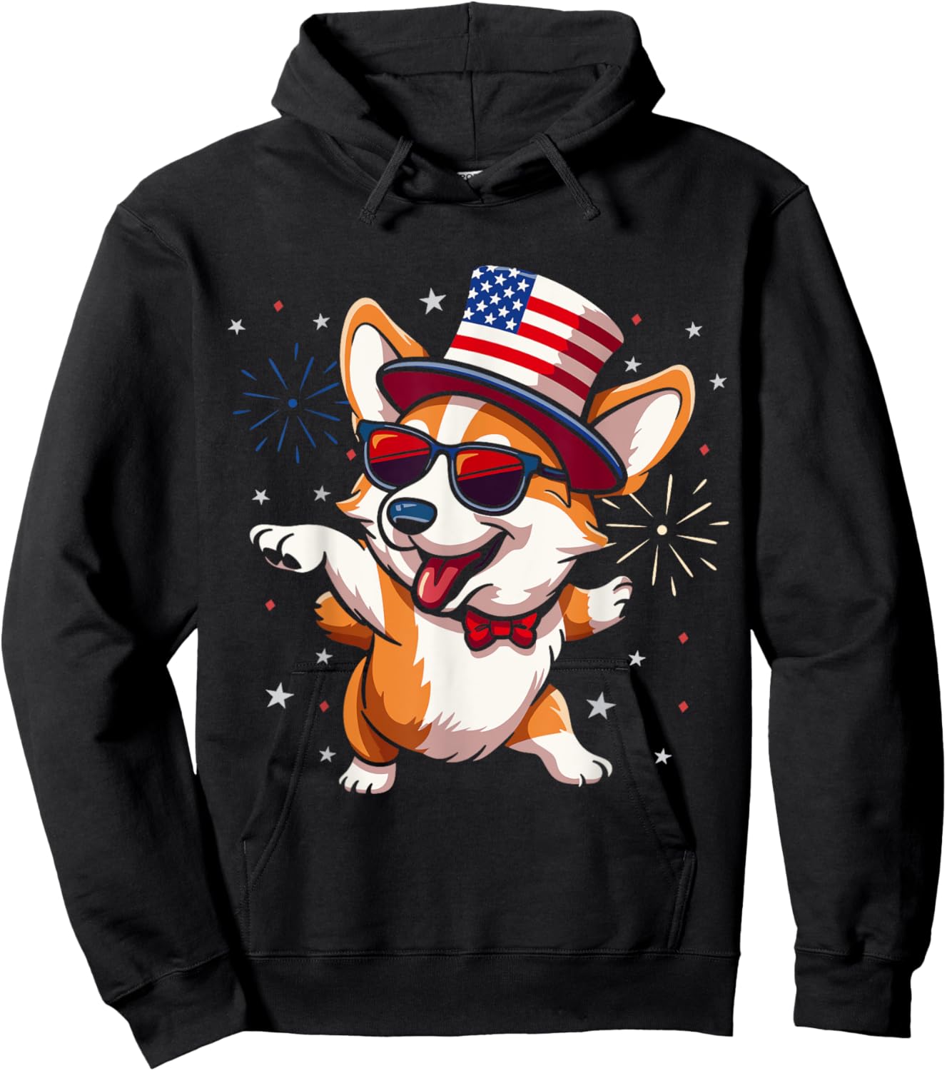 Patriotic American Corgi Dancing USA Flag Dog 4th Of July Women Kids Men Hoodie - Hoodie | Black
