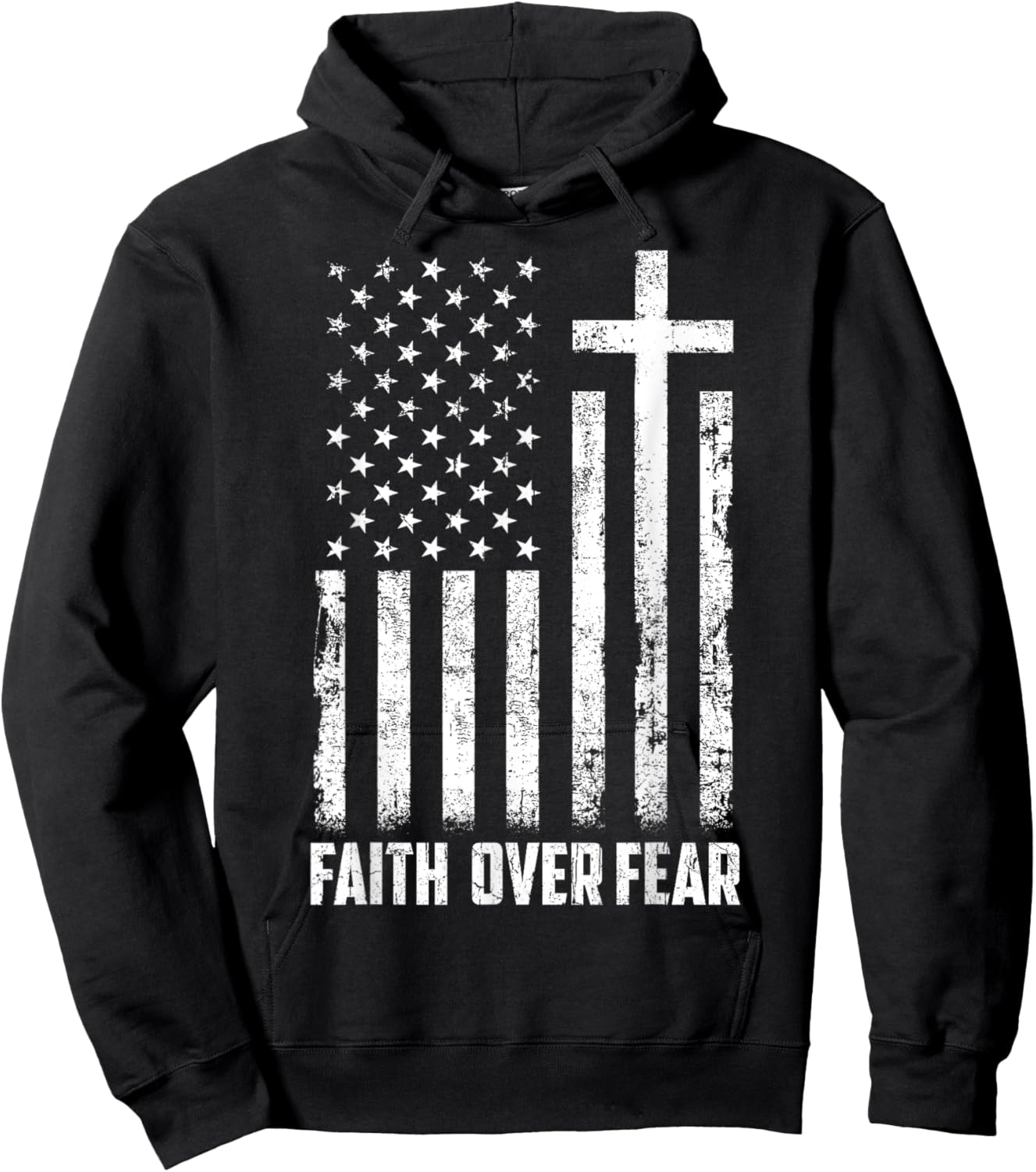 USA Flag Patriotic American Gift Faith Over Fear Prayer Men Hoodie - Hoodie | Black