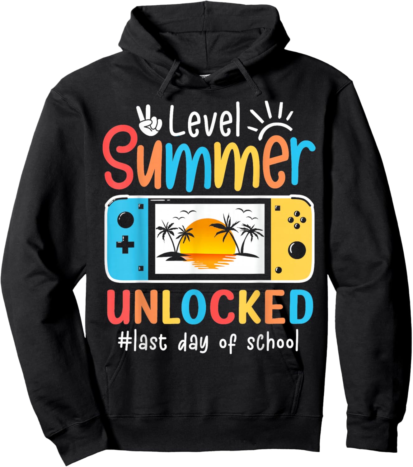 Gamers Last Day Of School Level Unlocked Hello Summer Gaming Hoodie - Hoodie | Black