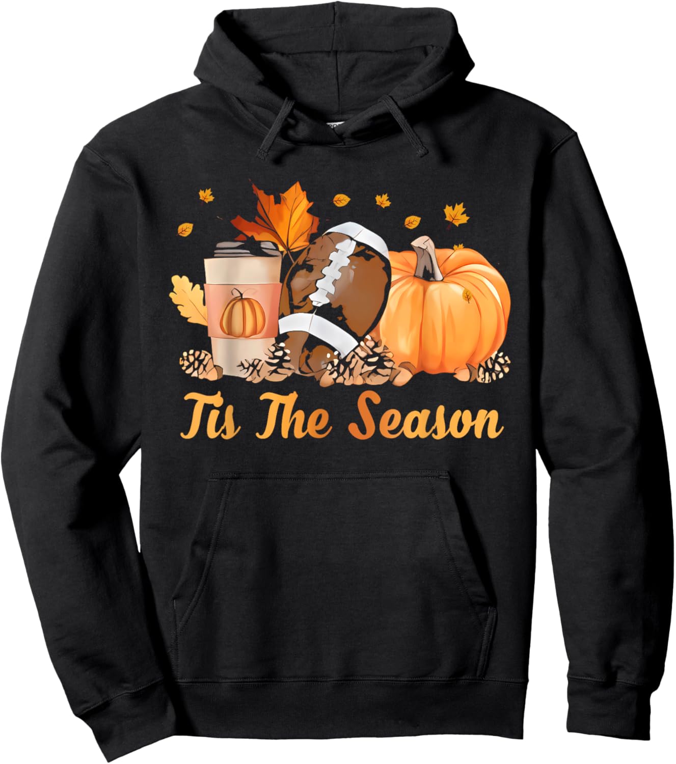 Tis The Season Football Coffee Latte Leaves Hello Pumpkin Hoodie - Hoodie | Black