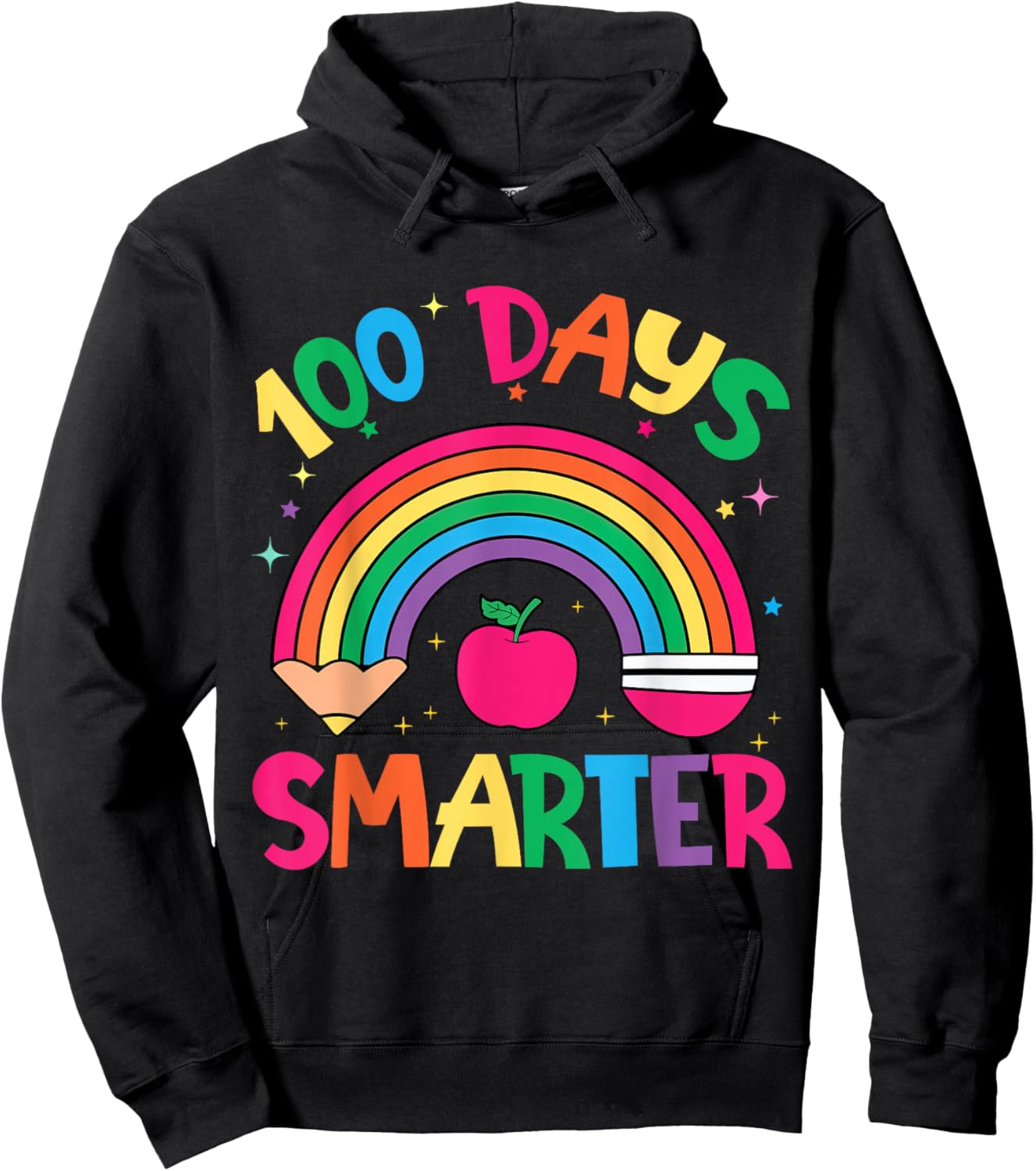 100 Days of School Rainbow 100 Days Smarter Teacher Kid Girl Hoodie - Hoodie | Black