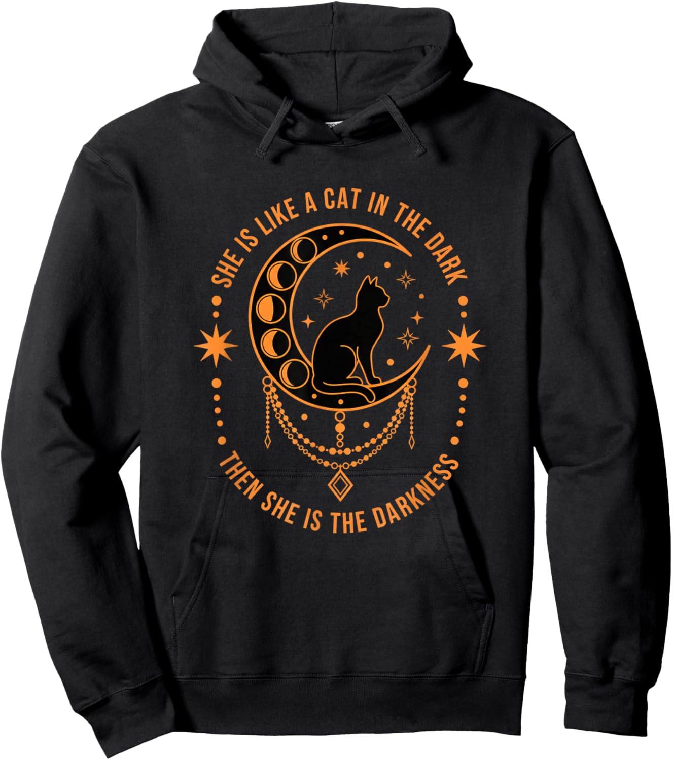 Cat Moon Phases, She is Like A Cat in The Dark Then She is Hoodie - Hoodie | Black