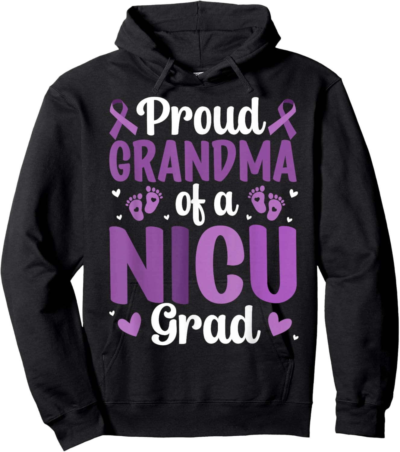 Proud NICU Grandma Micro Preemie Baby Grandmother Hoodie - Hoodie | Black