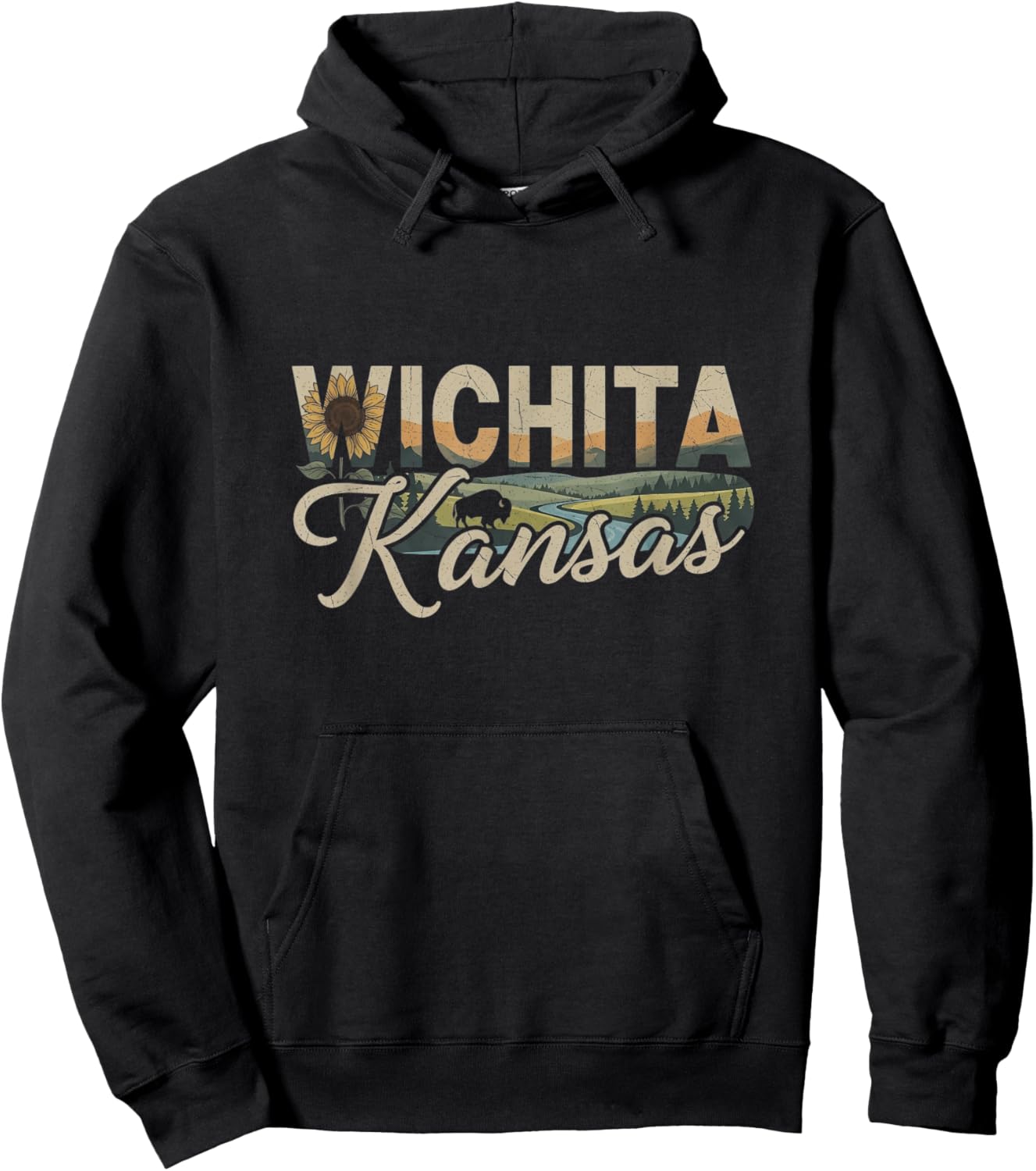 Retro Wichita Kansas Design Hoodie - Hoodie | Black