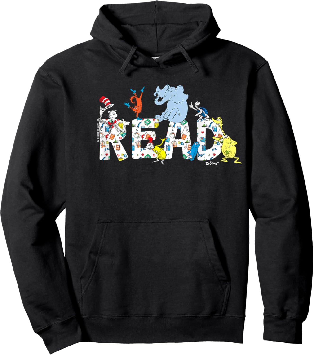 Dr. Seuss Characters Read Design Youth and Adult Hoodie - Hoodie | Black