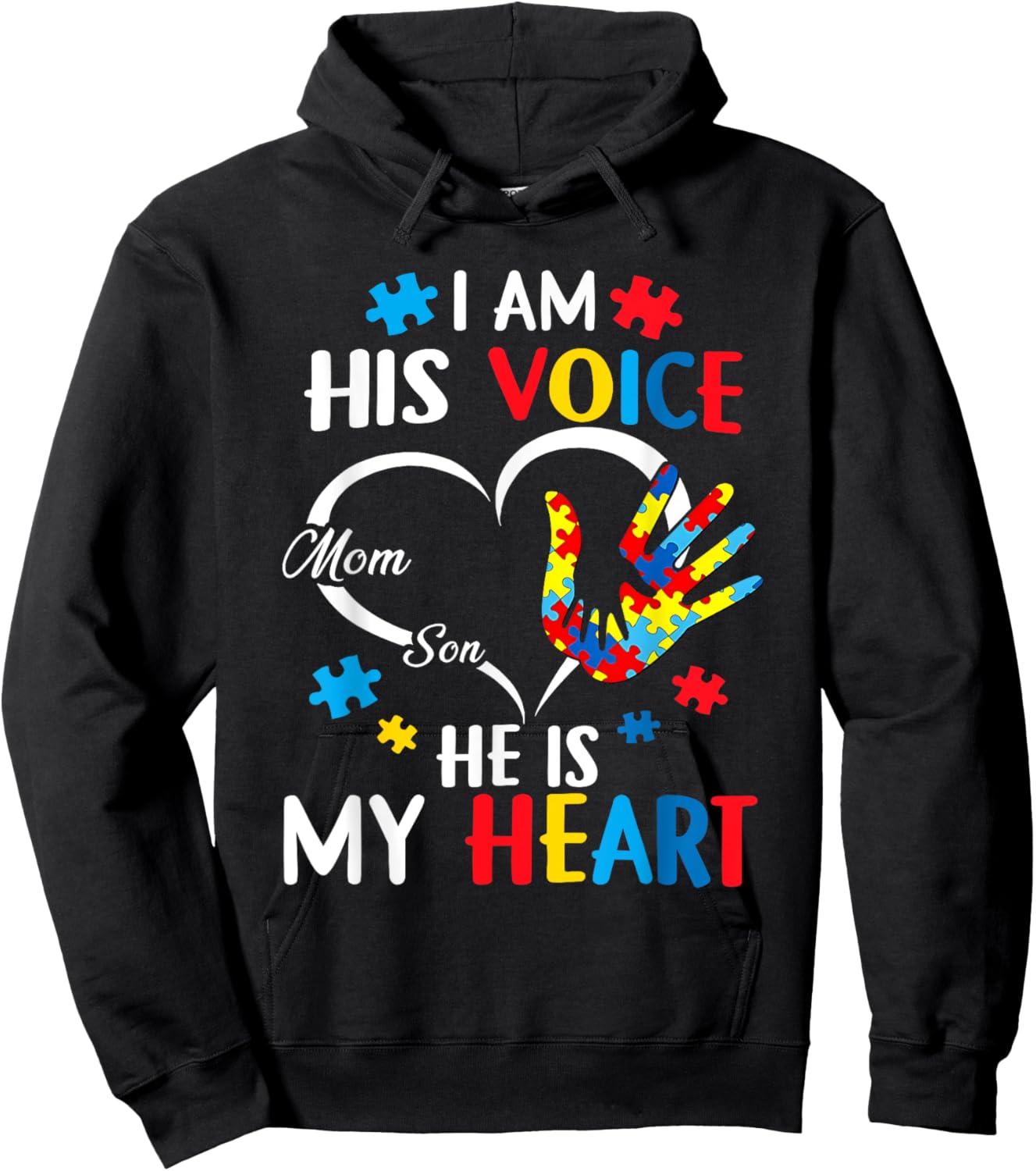 I Am His Voice, He Is My Heart, Autism Awareness Mom and Son Hoodie - Hoodie | Black