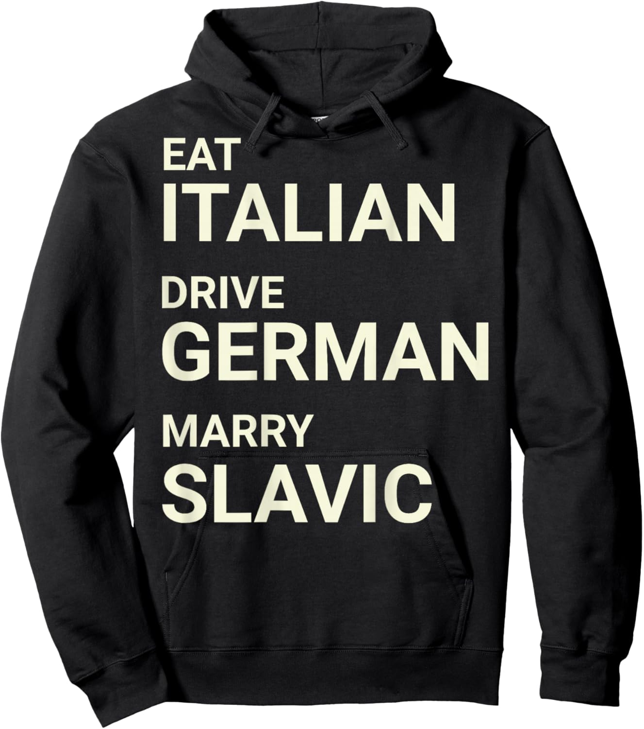 Italienisch Essen, Deutsch, heiraten, slawisch, lustig AUF DEM RÜCKEN Hoodie - Hoodie | Black