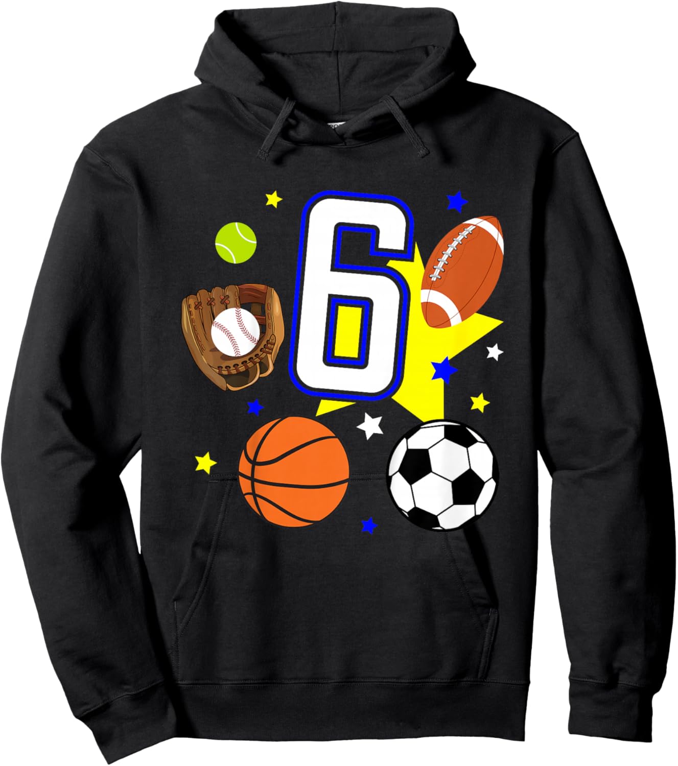 Kids 6th Birthday Sports Birthday Theme 6 Year Old Boy Hoodie - Hoodie | Black
