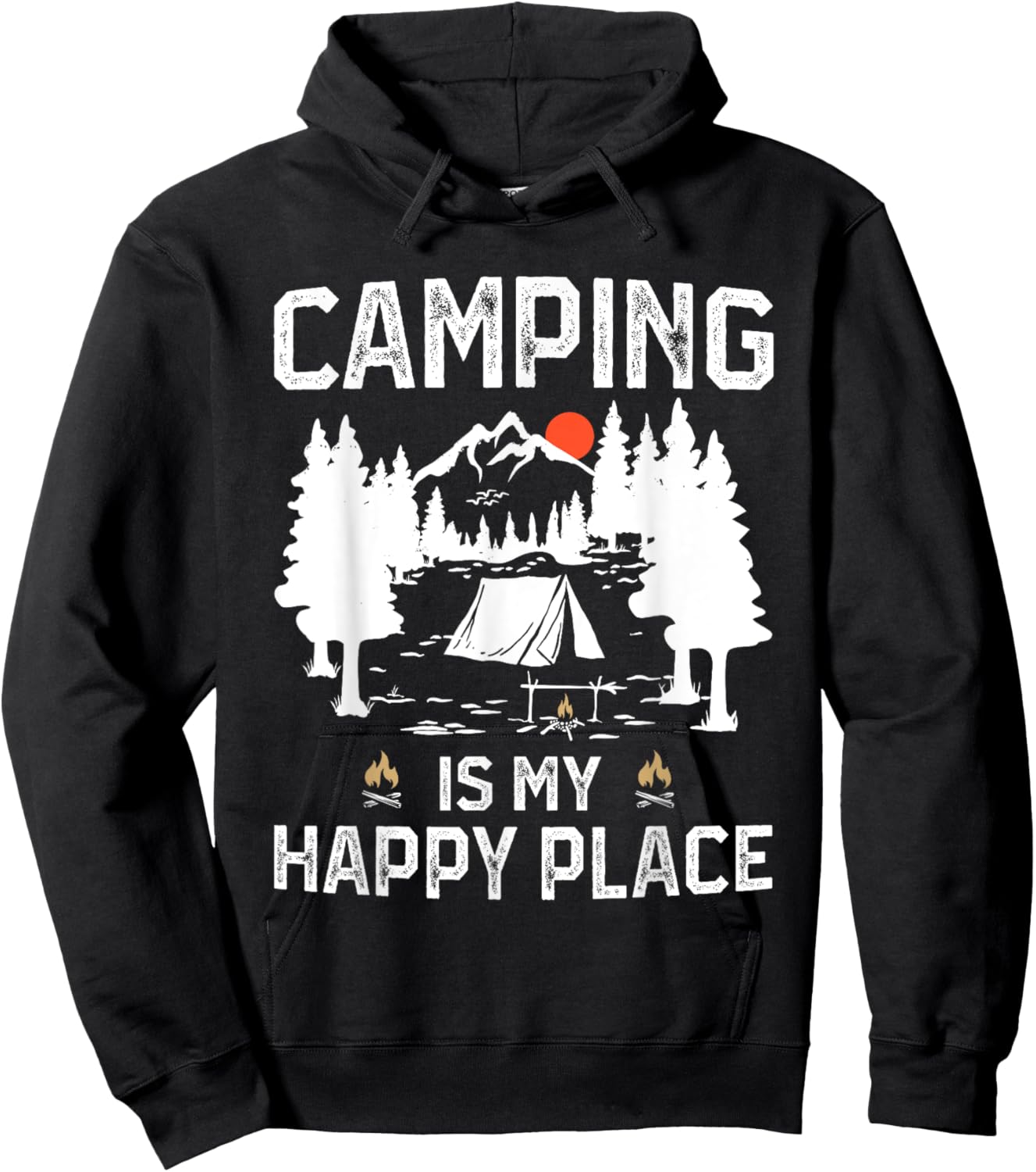 Camping Is My Happy Place Funny Camper Forest Camp Camping Hoodie - Hoodie | Black