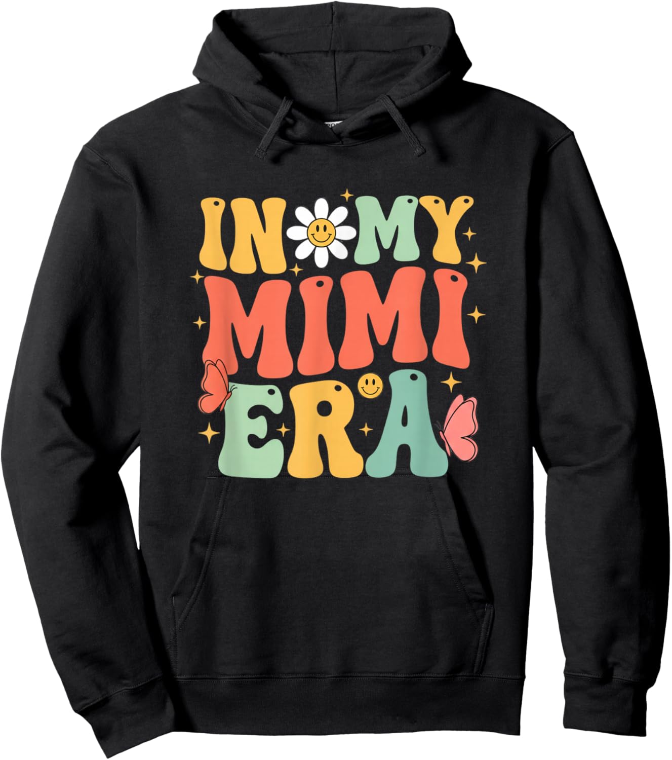 Grandparent in My Mimi Era Retro Daisy Butterfly Design Hoodie - Hoodie | Black