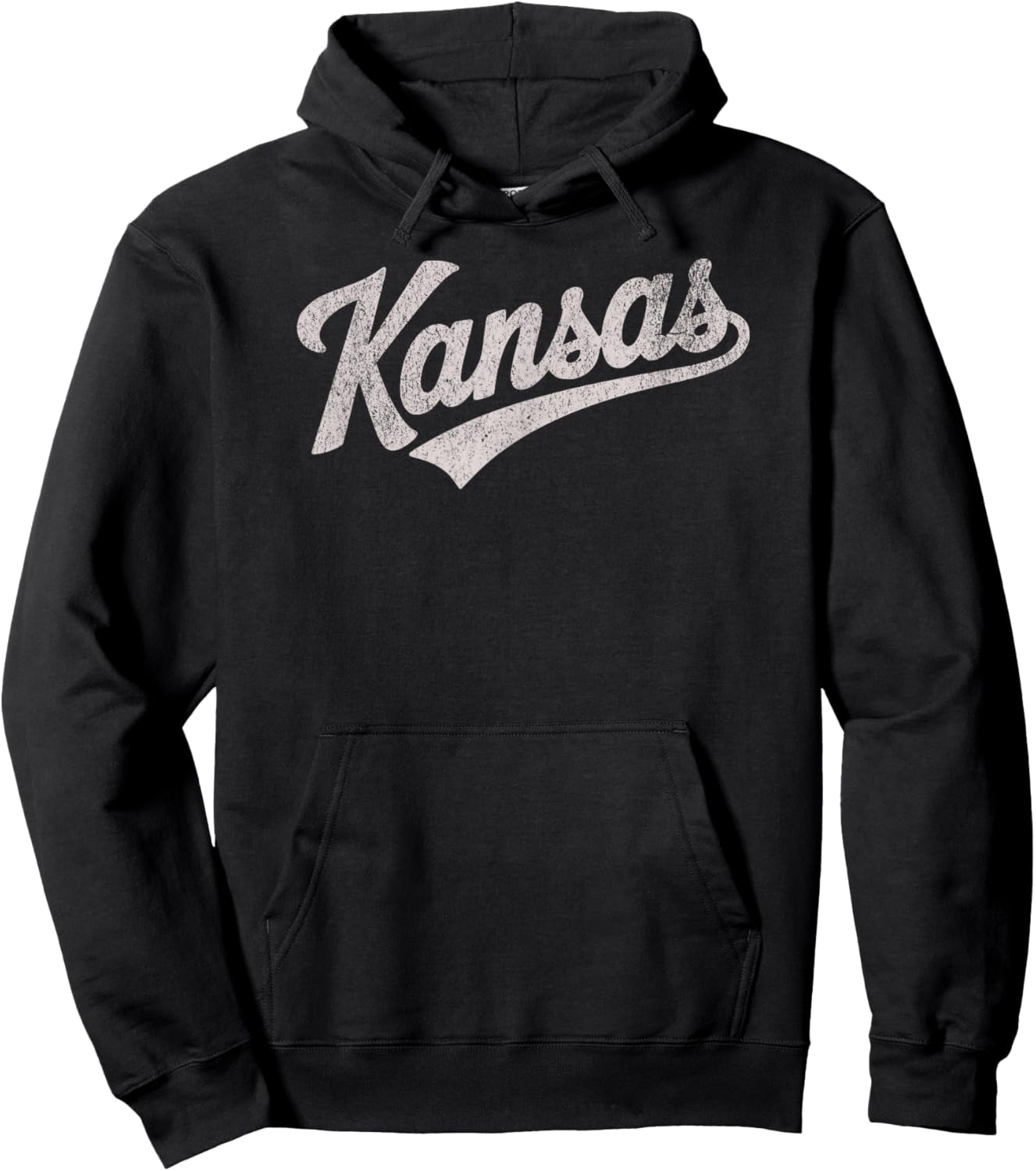 Throwback Vintage Kansas Distressed Print Hoodie - Hoodie | Black