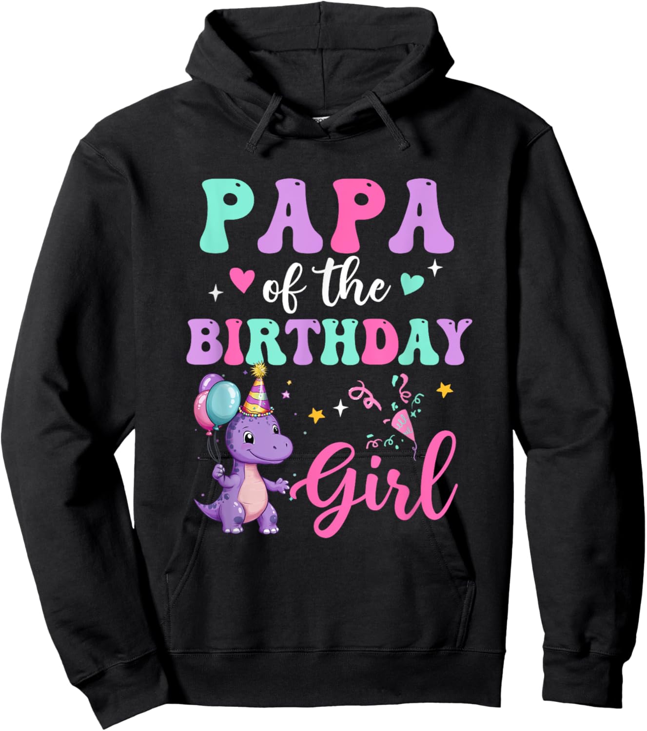 Papa Of The Birthday For Girl Dinosaur T-Rex Party Family Hoodie - Hoodie | Black