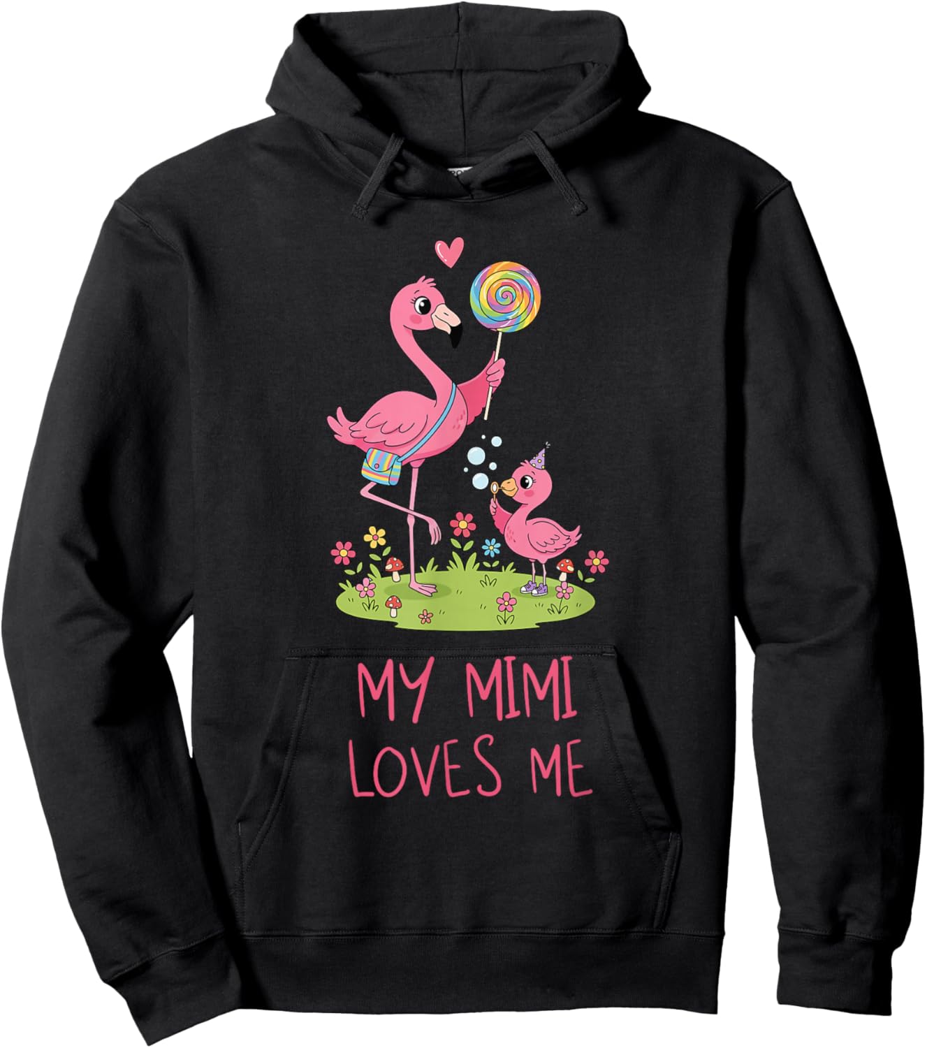 Cute Baby & Grandma Flamingo My Mimi Loves Me Hoodie - Hoodie | Black